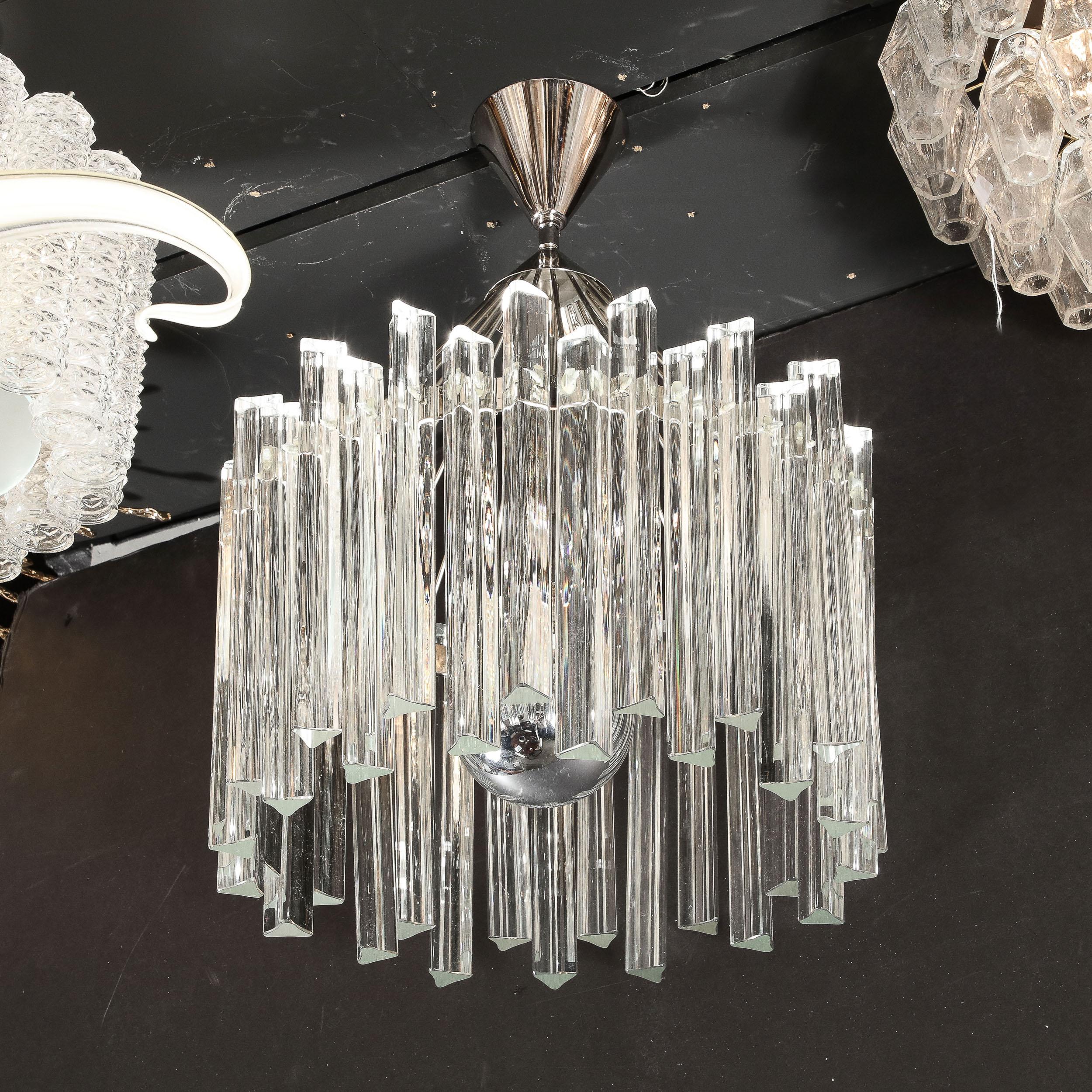 Mid Century Modern Polished Chrome & Translucent Murano Glass Triedre Chandelier For Sale 10