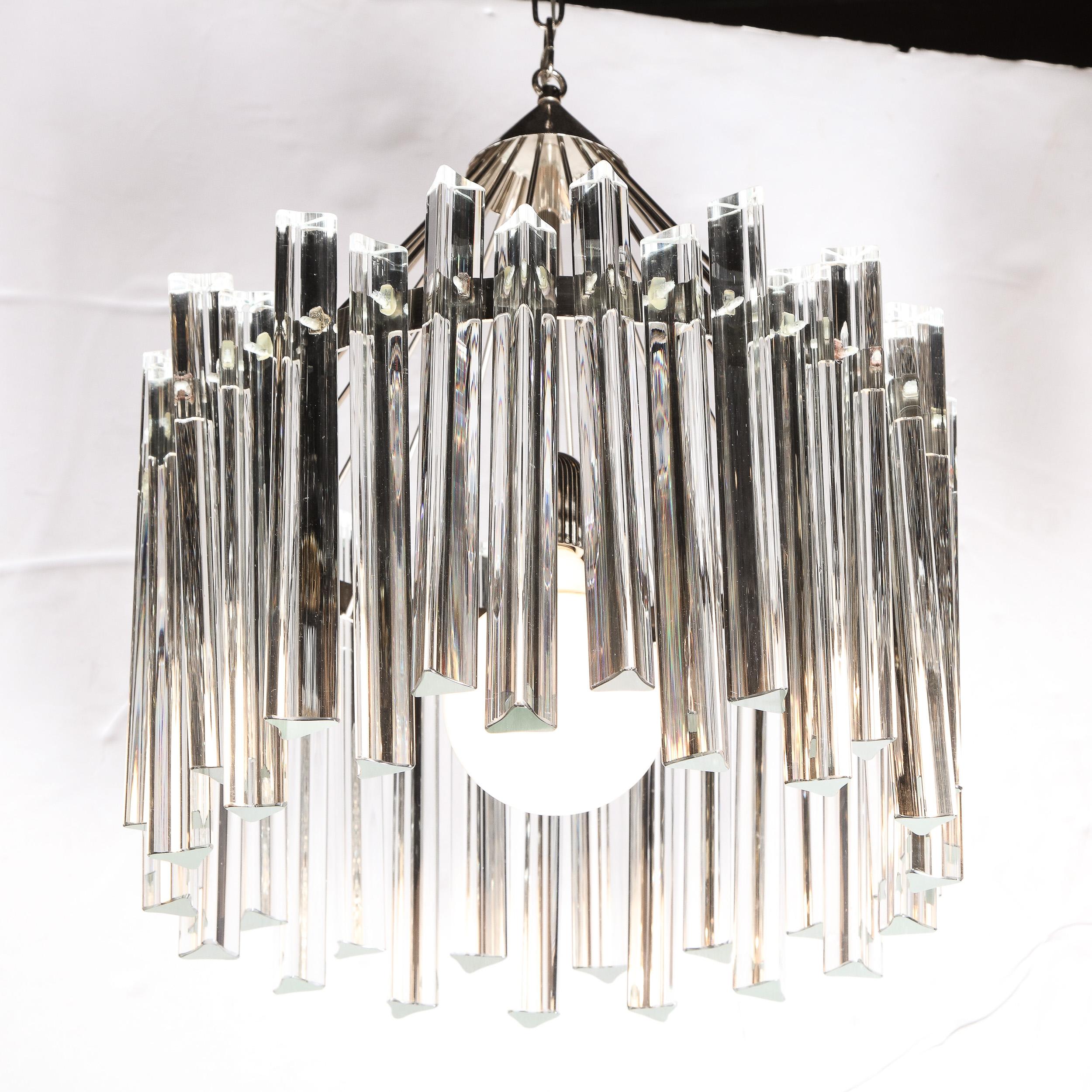 Italian Mid-Century Modern Polished Chrome & Translucent Murano Glass Triedre Chandelier For Sale