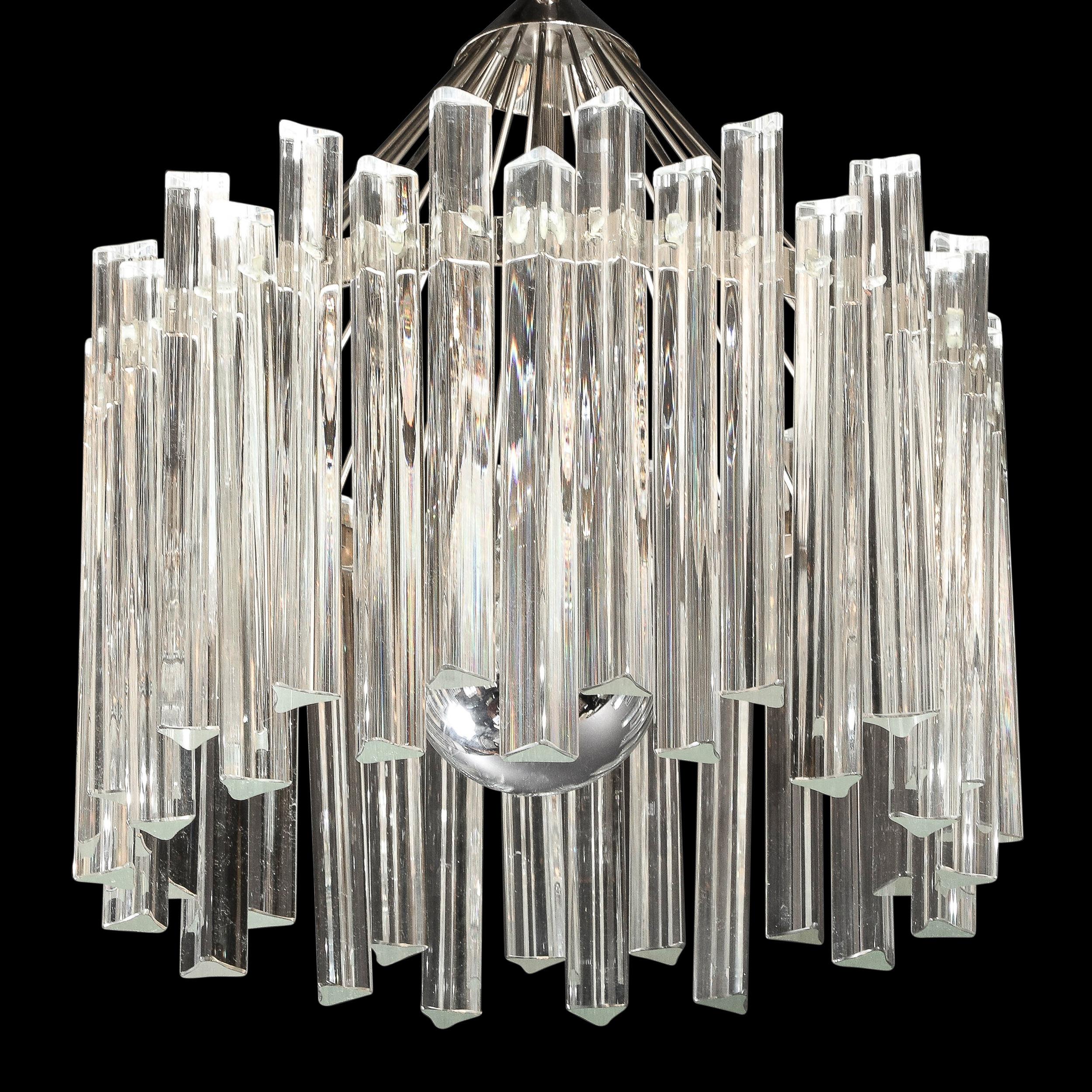 Mid-Century Modern Mid Century Modern Polished Chrome & Translucent Murano Glass Triedre Chandelier For Sale