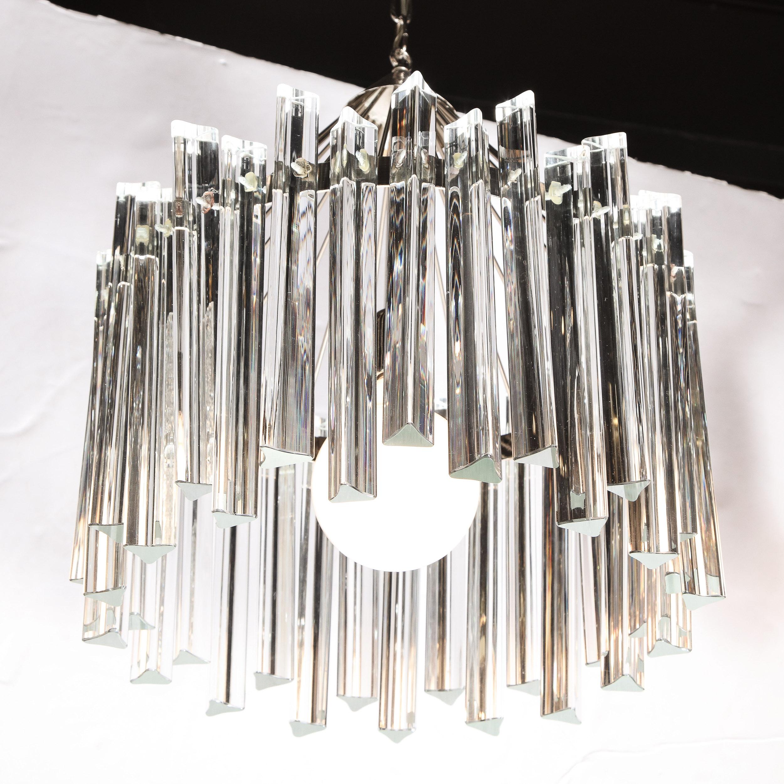 Late 20th Century Mid-Century Modern Polished Chrome & Translucent Murano Glass Triedre Chandelier For Sale