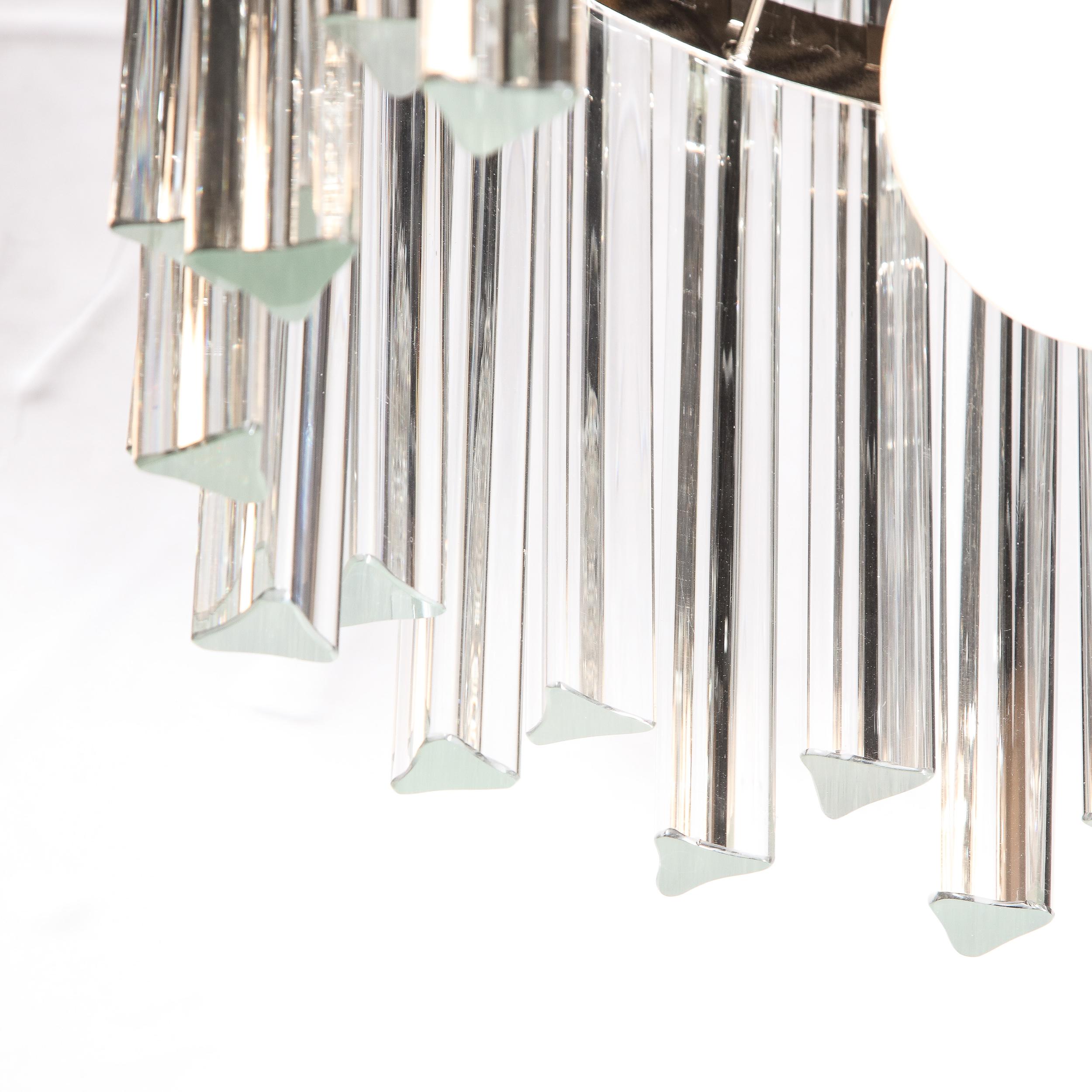 Mid-Century Modern Polished Chrome & Translucent Murano Glass Triedre Chandelier For Sale 1
