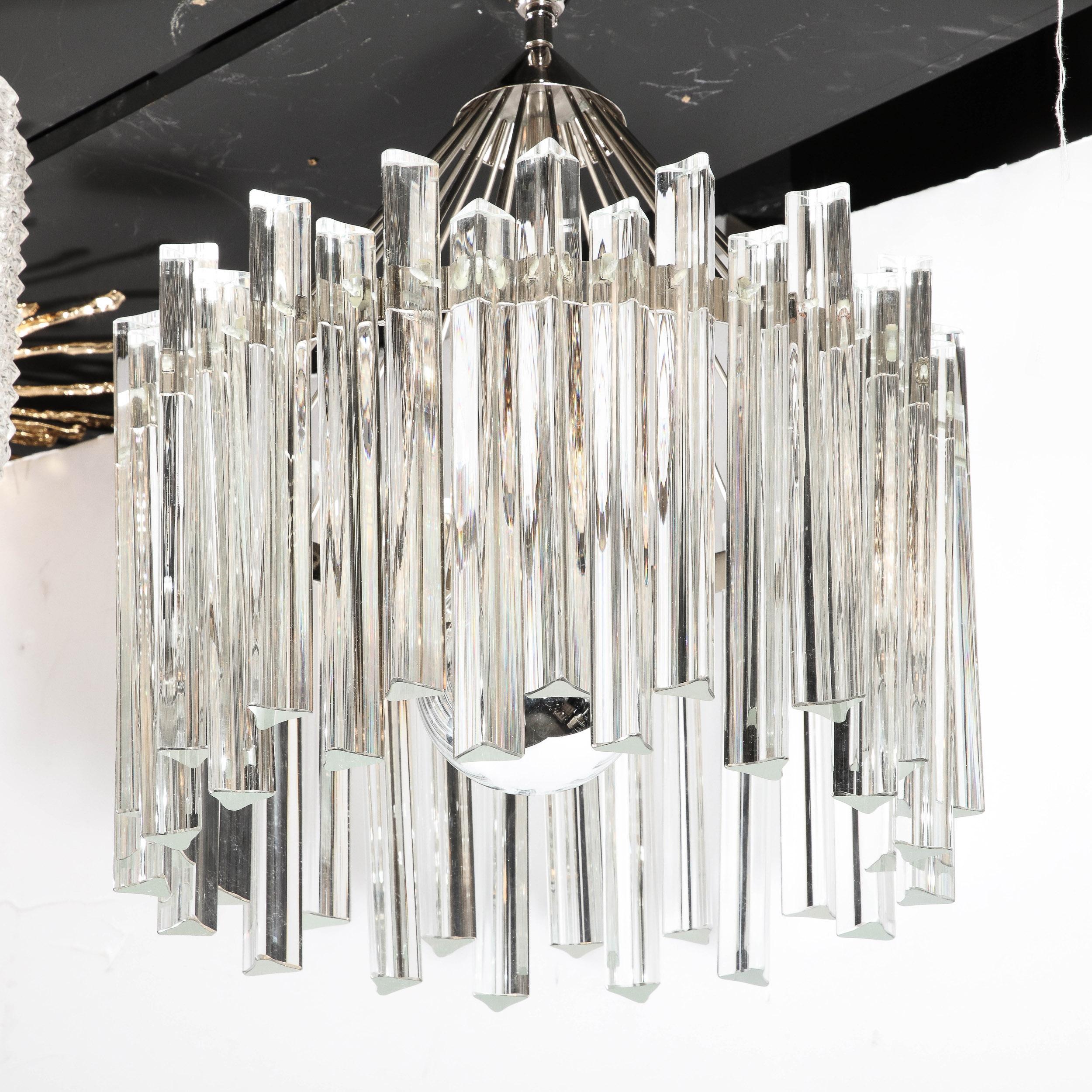 Late 20th Century Mid Century Modern Polished Chrome & Translucent Murano Glass Triedre Chandelier For Sale