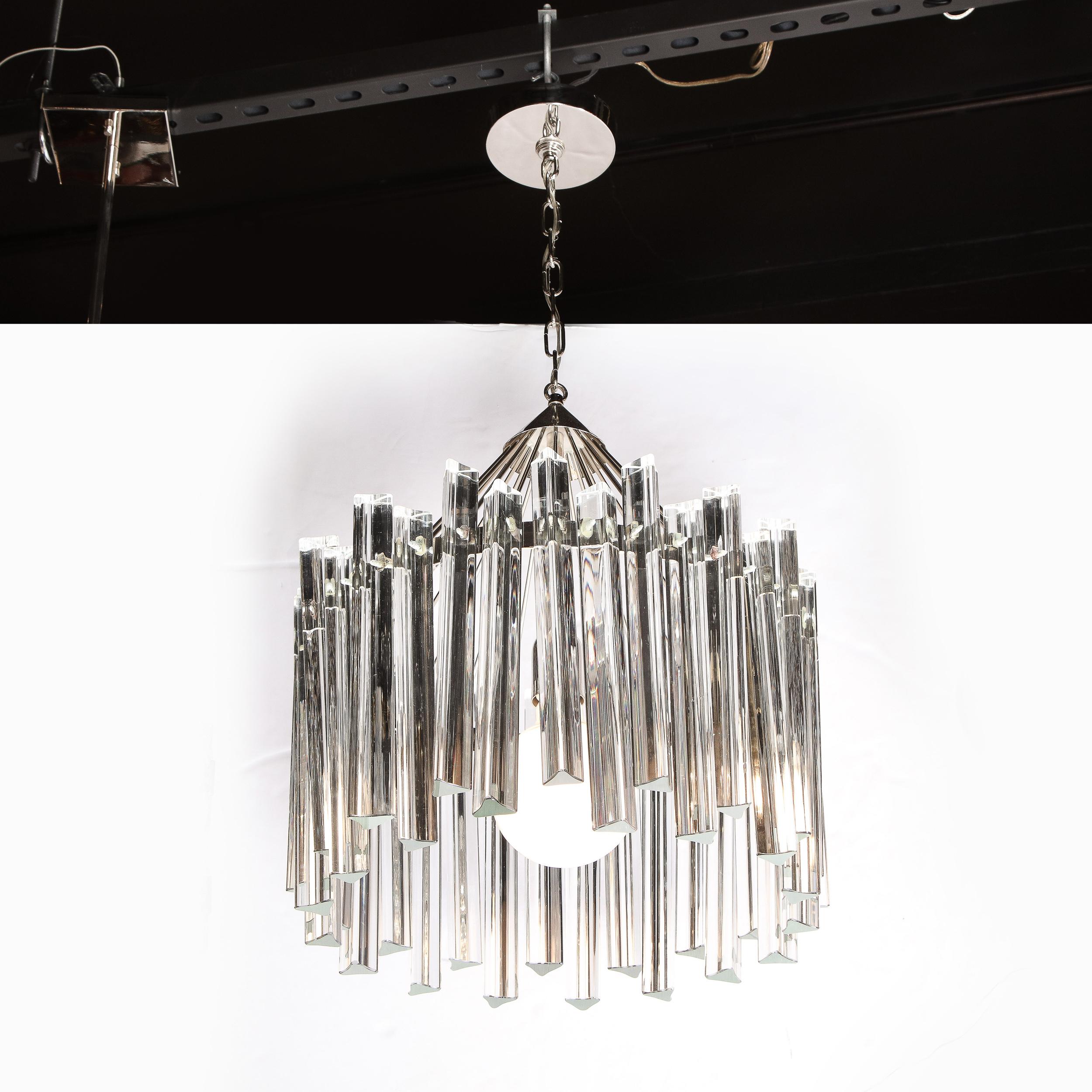 Mid-Century Modern Polished Chrome & Translucent Murano Glass Triedre Chandelier For Sale 3