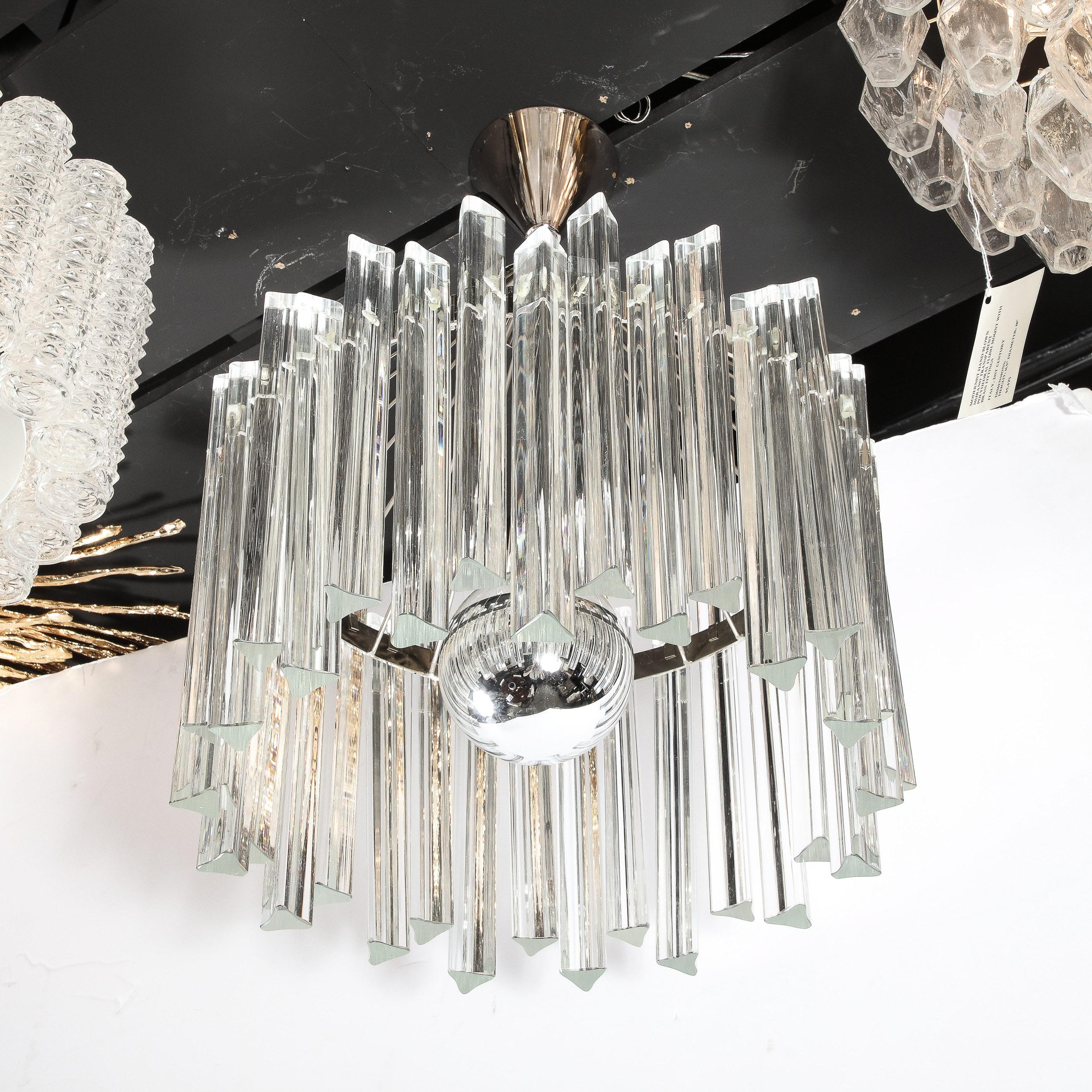 Mid Century Modern Polished Chrome & Translucent Murano Glass Triedre Chandelier For Sale 2