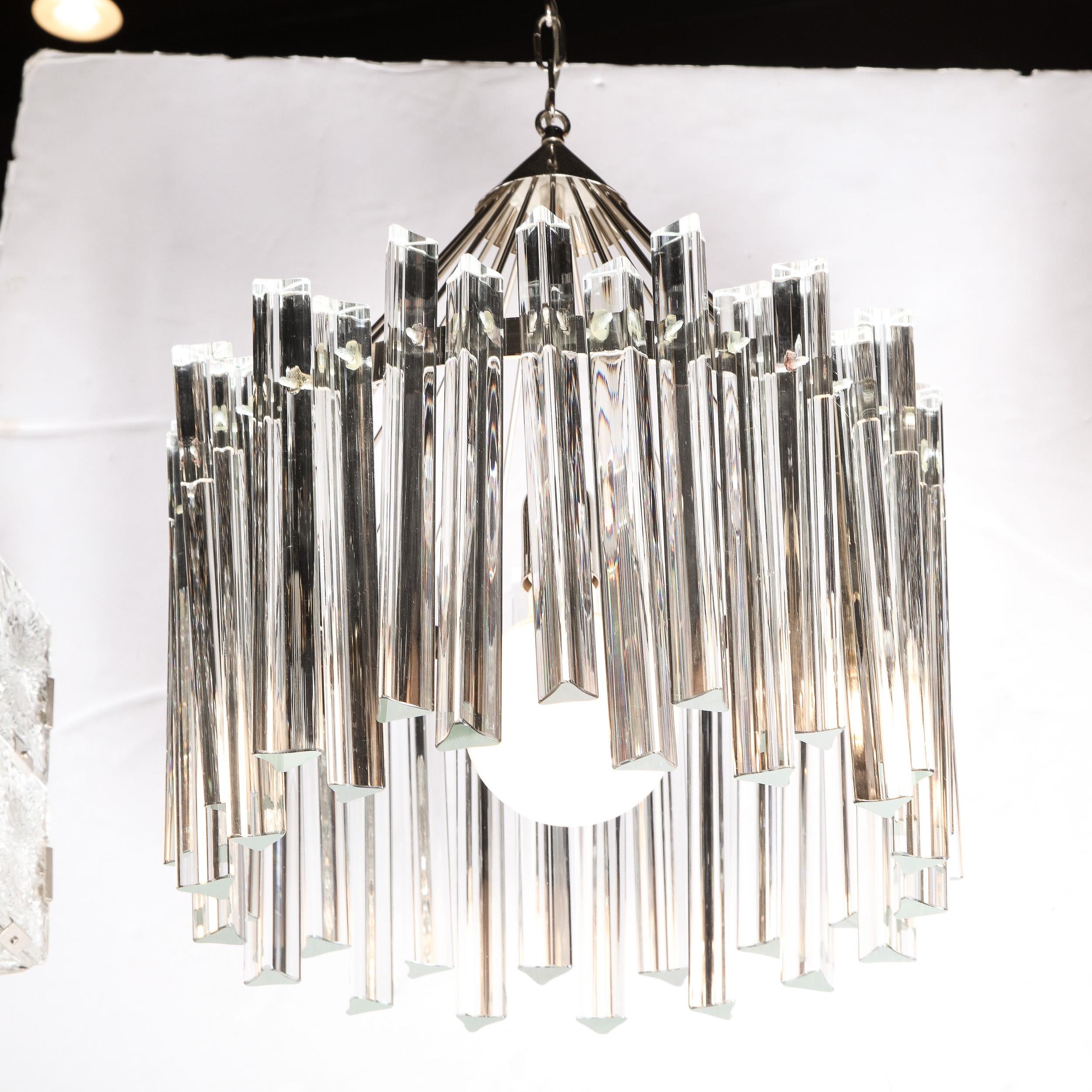 Mid-Century Modern Polished Chrome & Translucent Murano Glass Triedre Chandelier For Sale 4