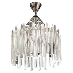 Mid Century Modern Polished Chrome & Translucent Murano Glass Triedre Chandelier