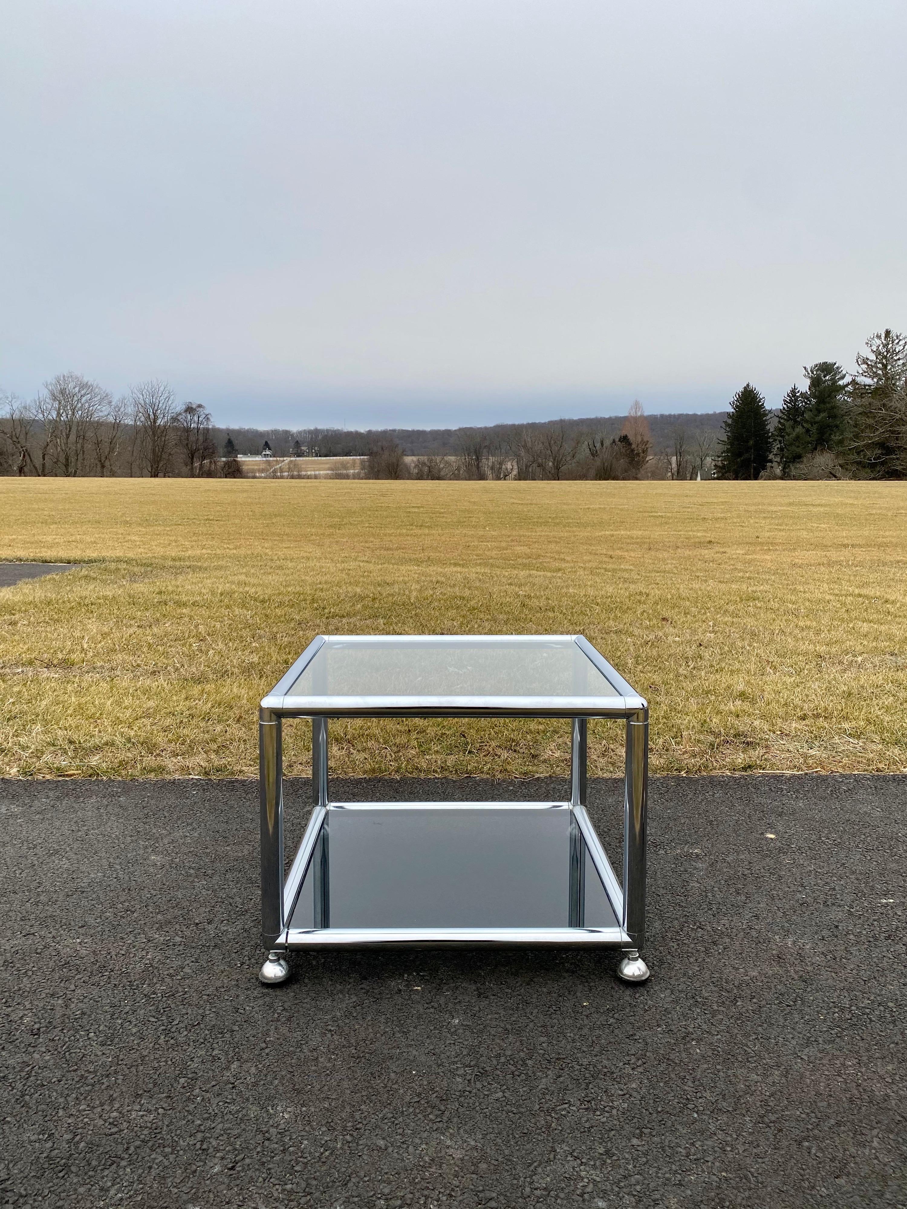 Mid-Century Modern Polished Chrome Tubular Coffee and Side Table Set 4