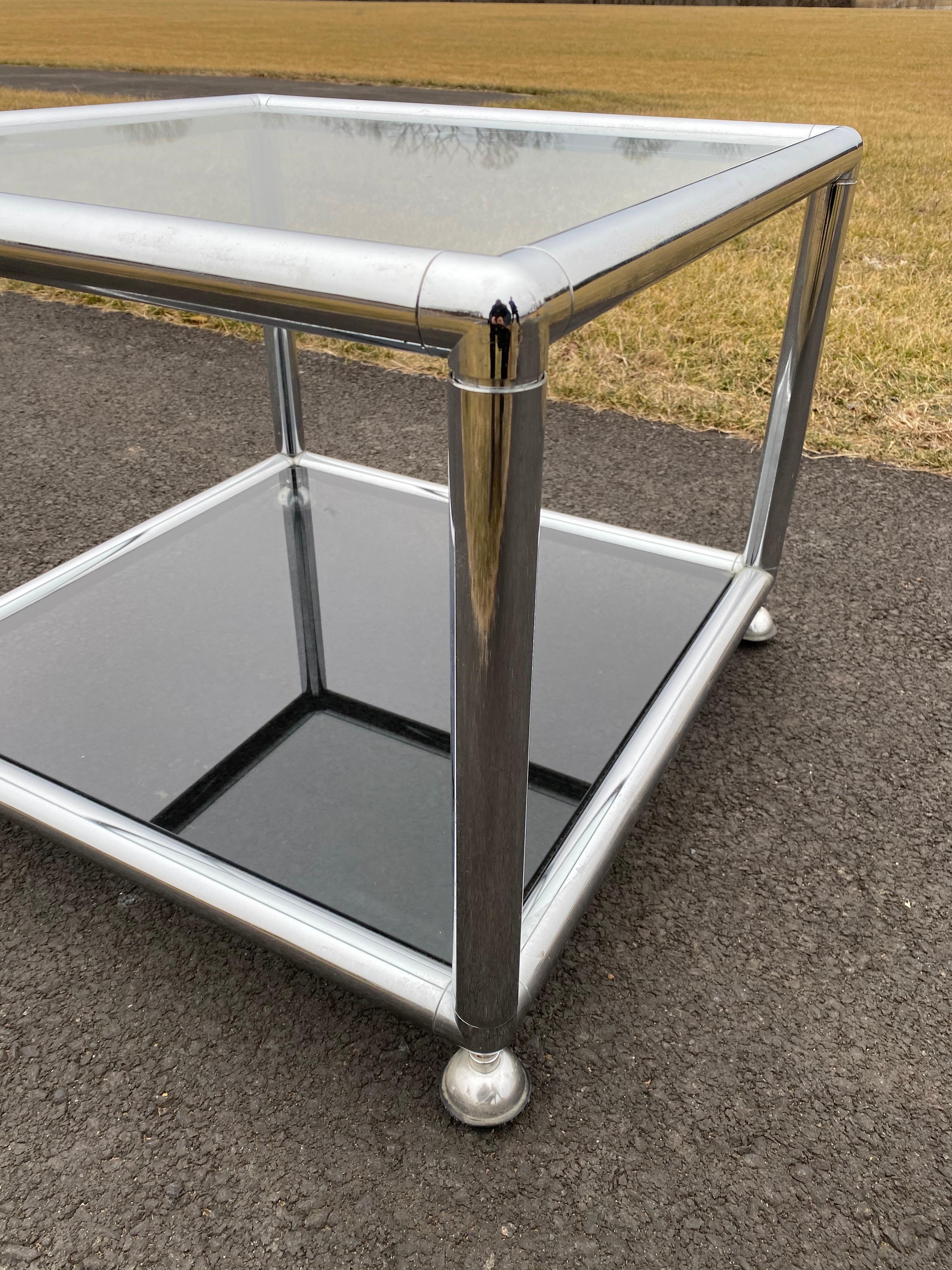 Mid-Century Modern Polished Chrome Tubular Coffee and Side Table Set 8