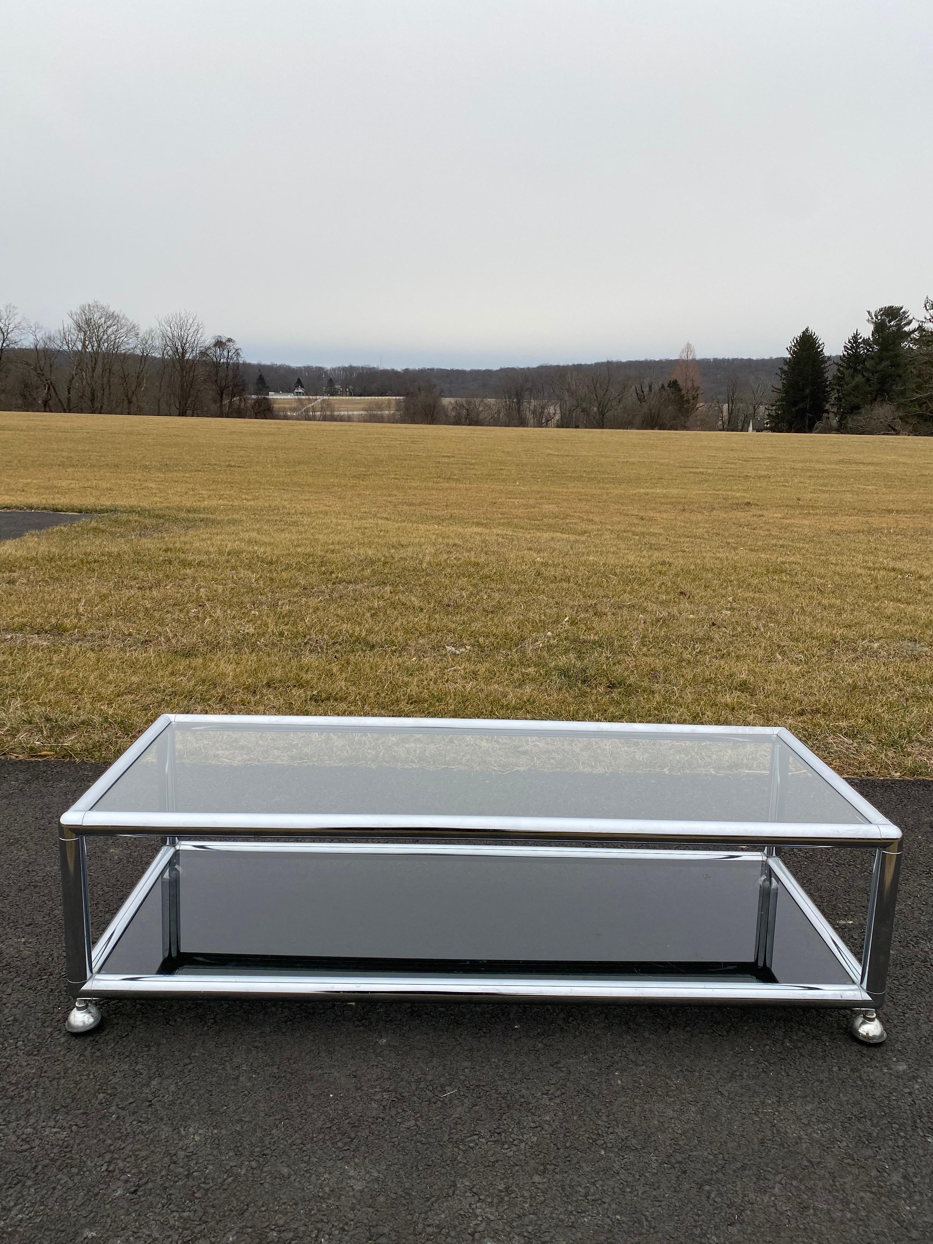 Late 20th Century Mid-Century Modern Polished Chrome Tubular Coffee and Side Table Set