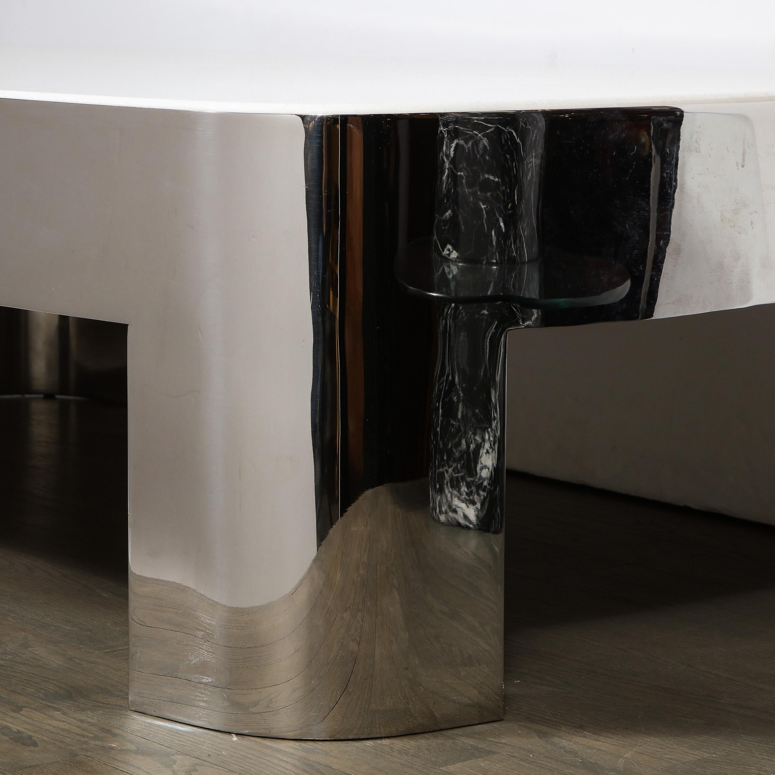 Mid-Century Modern Polished Chrome & White Granite Cocktail Table by Ron Seff 3