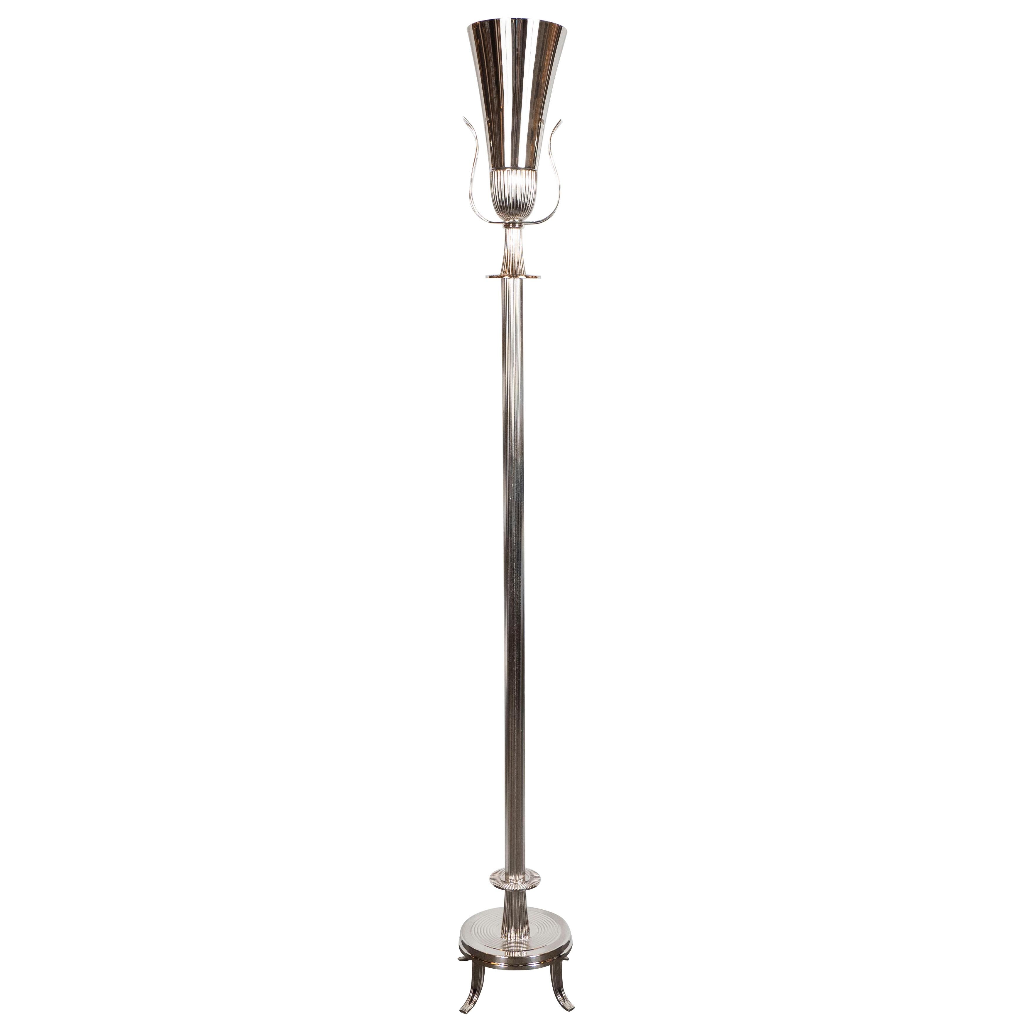 Mid-Century Modern Polished Nickel Urn Form Torchère by Tommi Parzinger