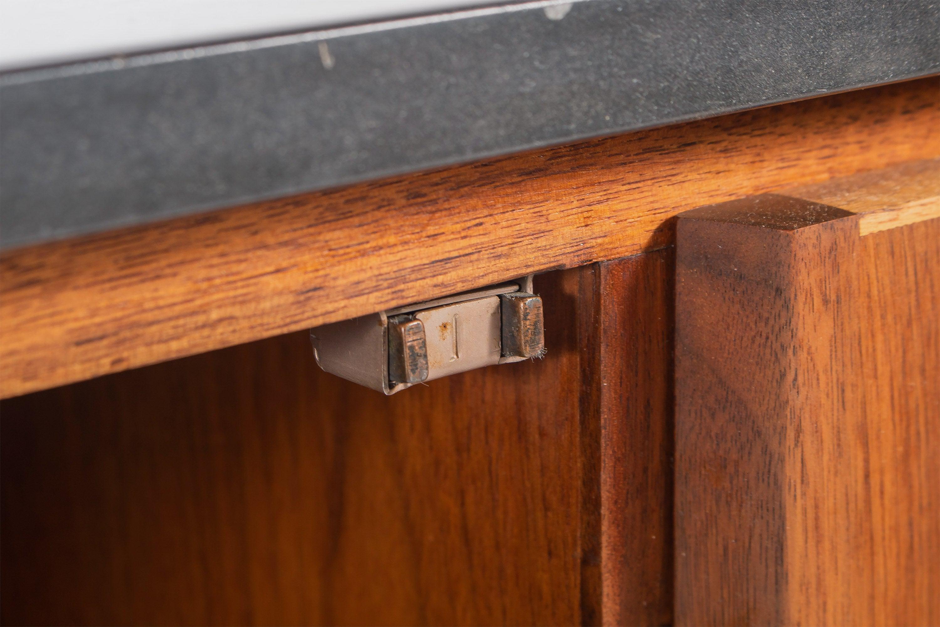 Polished Slate Sideboard / Credenza on Sled Base by Jens Risom in Walnut, 1950s 5