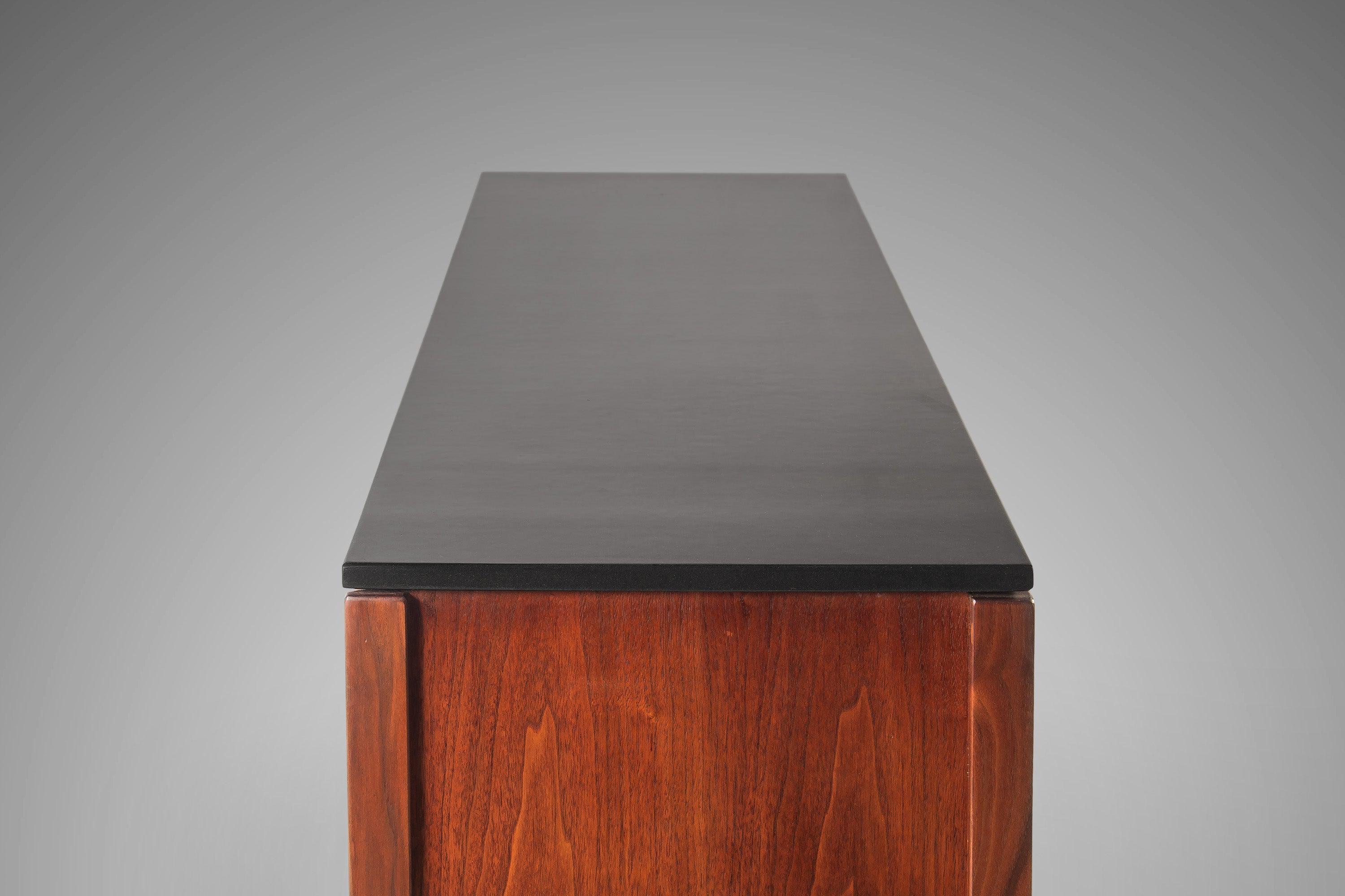 Polished Slate Sideboard / Credenza on Sled Base by Jens Risom in Walnut, 1950s 8