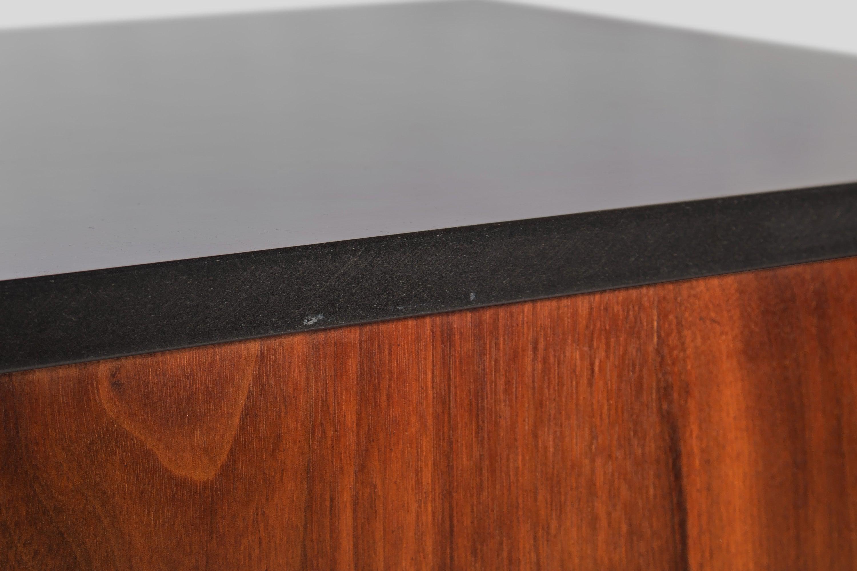Polished Slate Sideboard / Credenza on Sled Base by Jens Risom in Walnut, 1950s 11