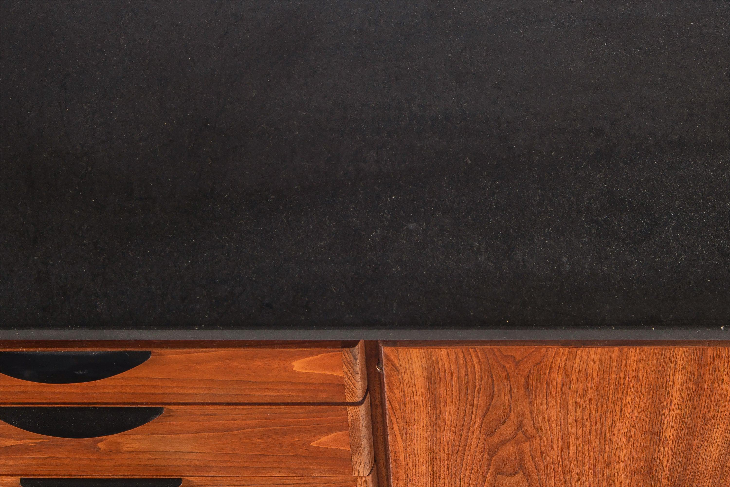 Mid-20th Century Polished Slate Sideboard / Credenza on Sled Base by Jens Risom in Walnut, 1950s