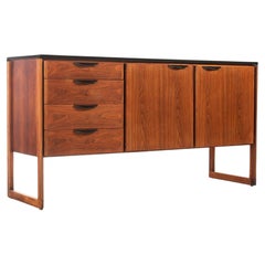 Polished Slate Sideboard / Credenza on Sled Base by Jens Risom in Walnut, 1950s