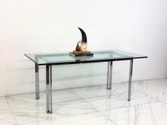 Mid Century Modern Polished Stainless Steel and Glass Dining Table