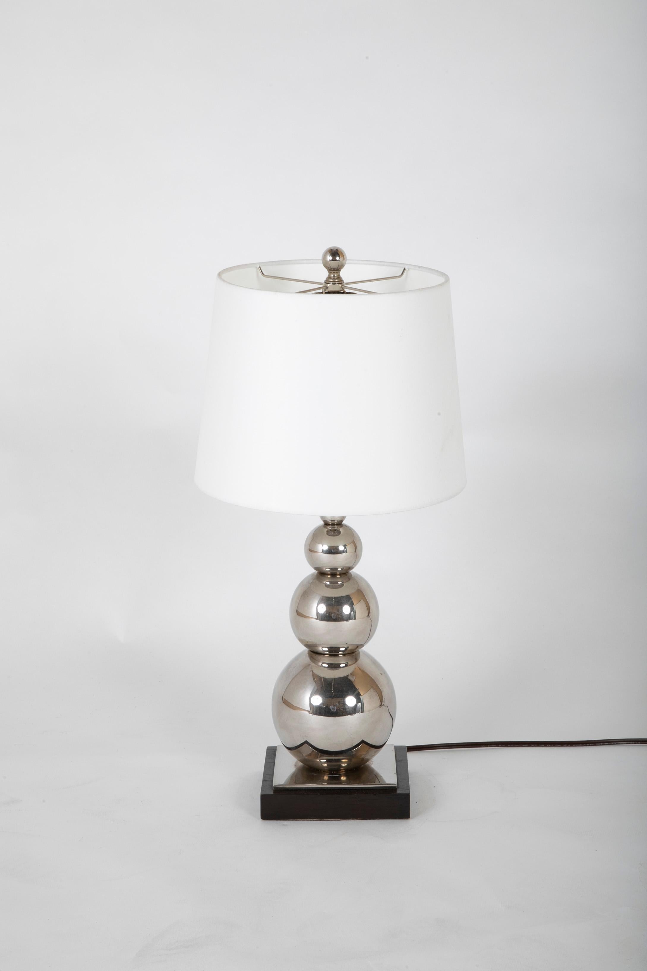 American Modern Polished Steel Stacked Ball Table Lamp By Visual Comfort