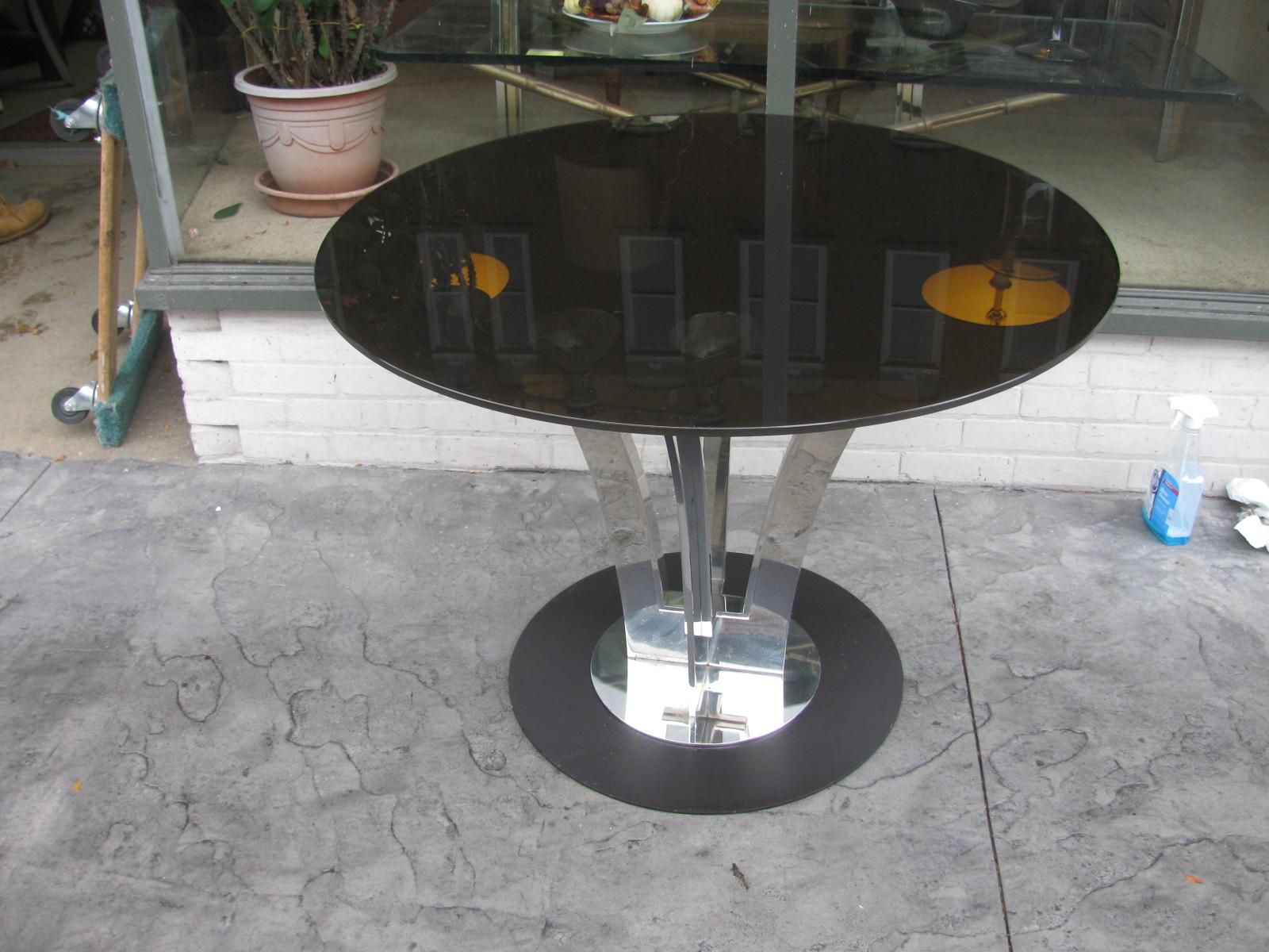 Mid-Century Modern Polished Steel with Smoked Glass Top Dining Table In Good Condition In Port Jervis, NY