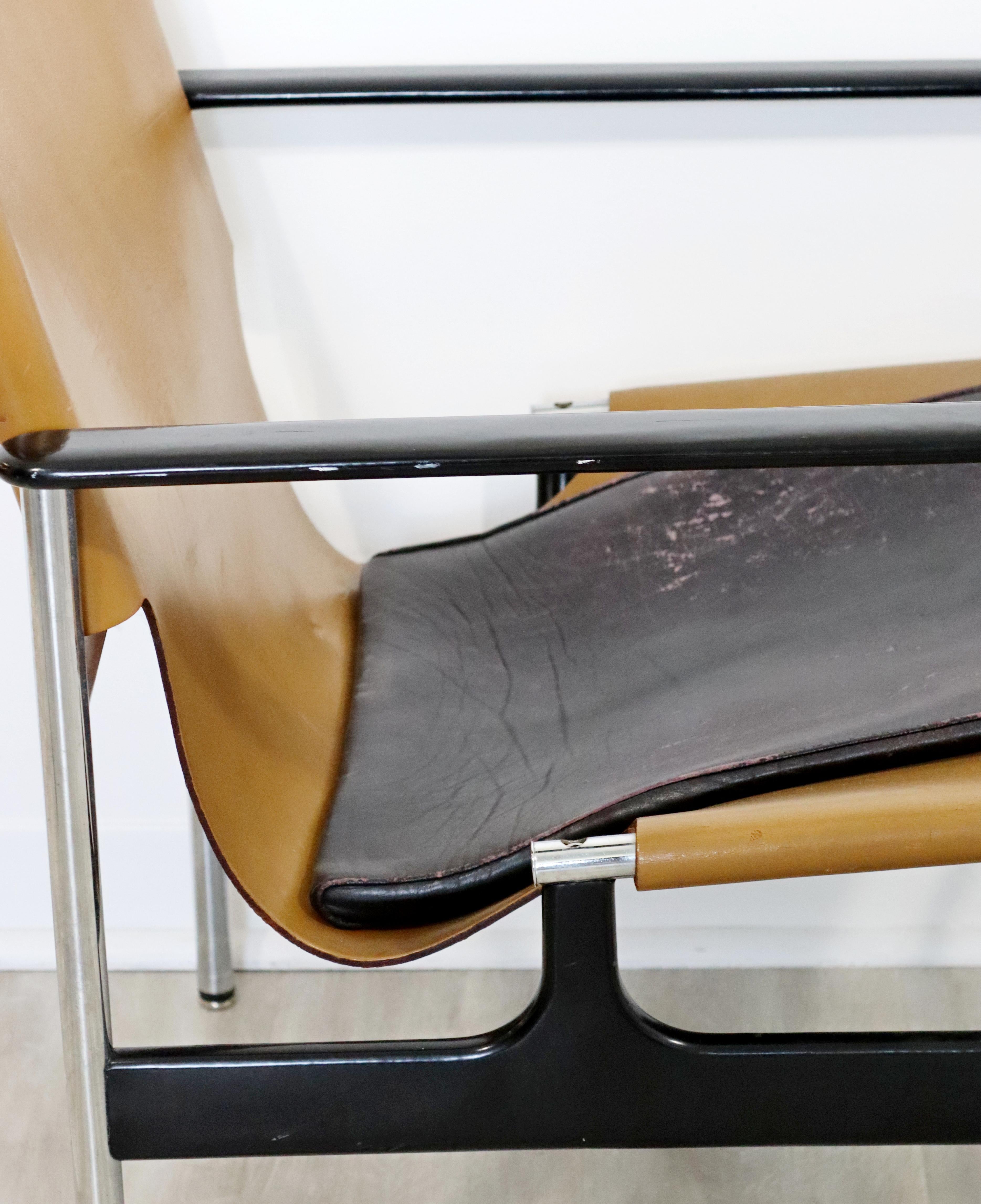 Mid-Century Modern Pollock for Knoll Leather Chrome Sling Lounge Chair, 1960s 3