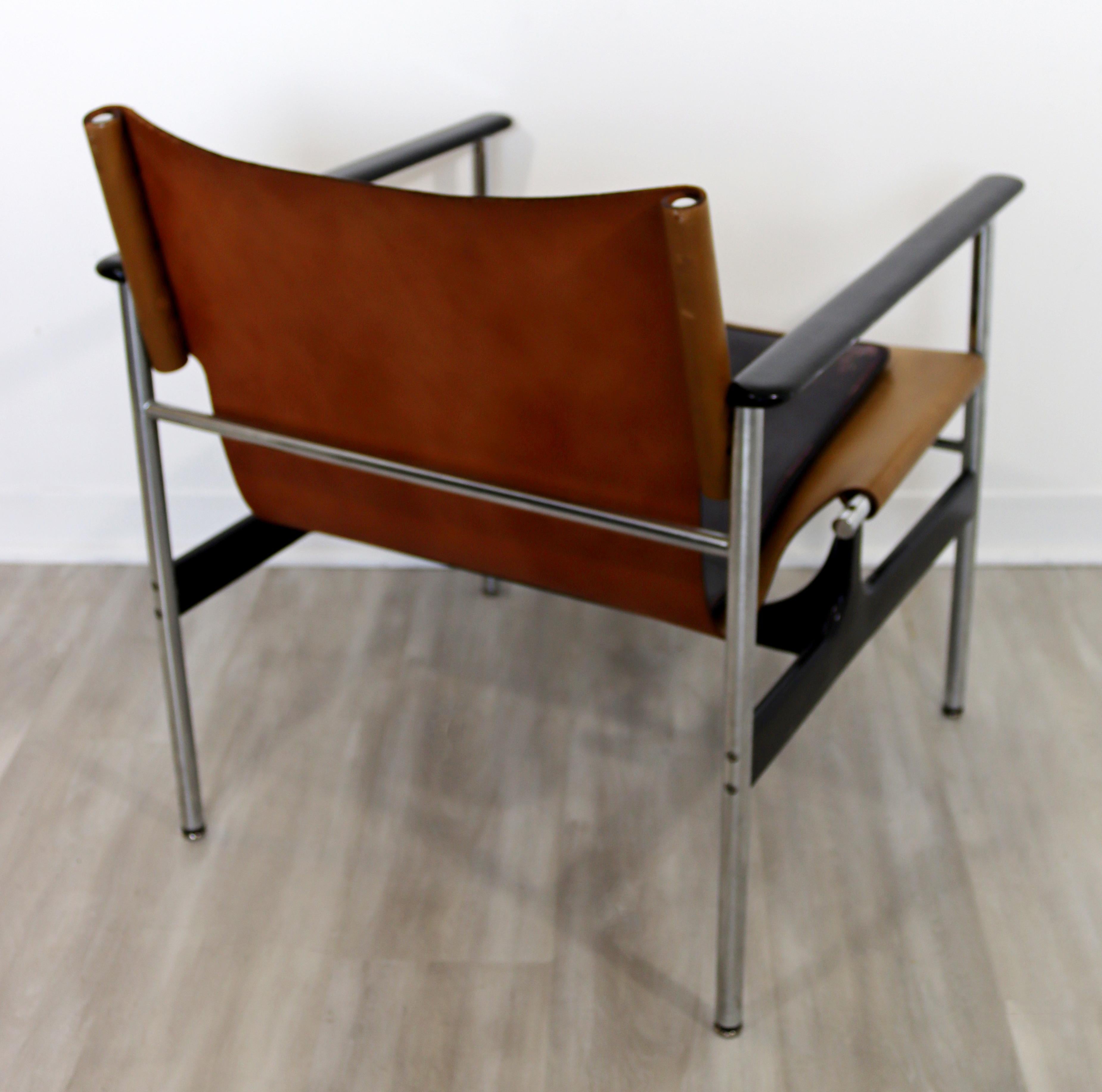 Mid-Century Modern Pollock for Knoll Leather Chrome Sling Lounge Chair, 1960s 4