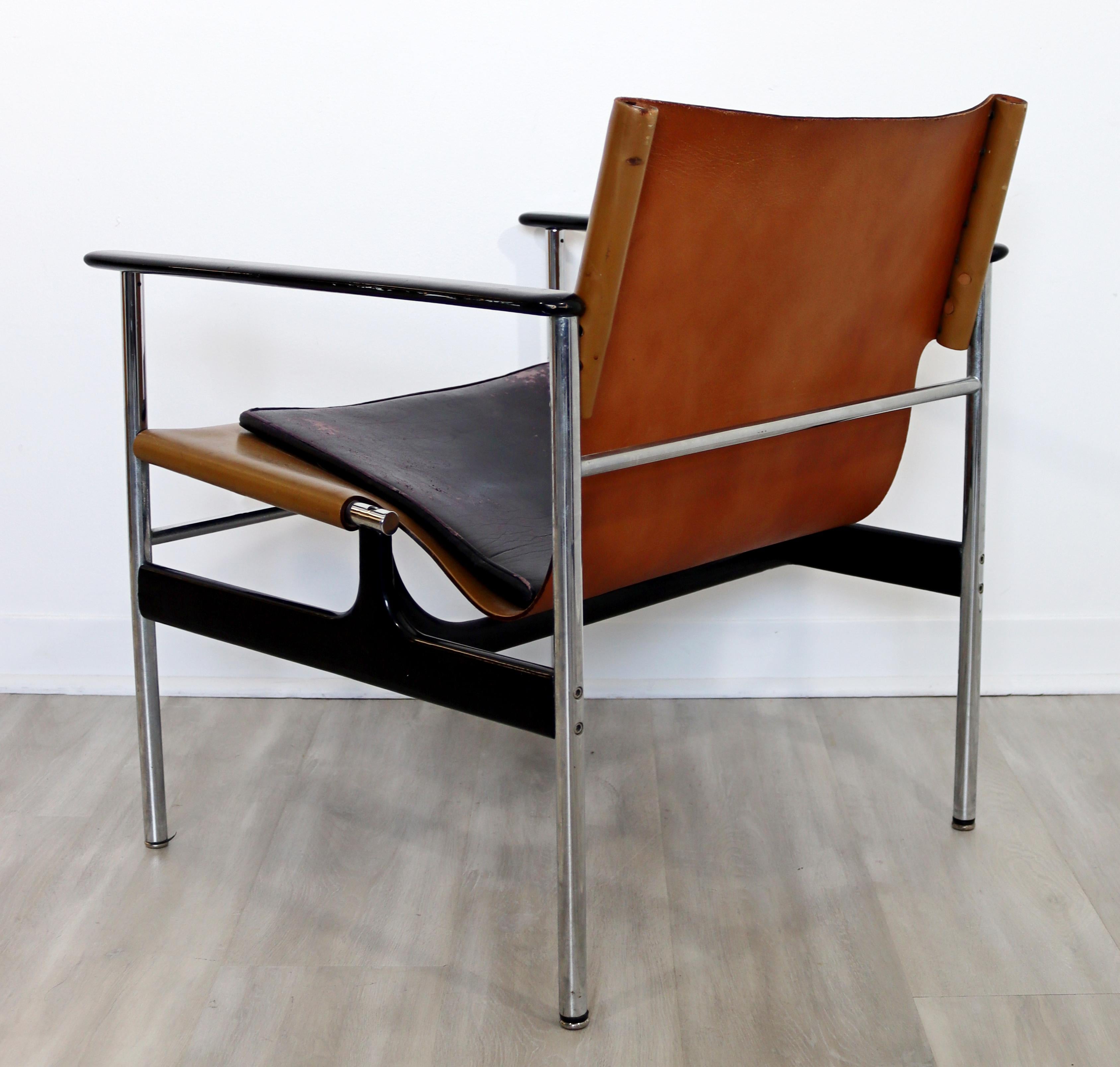 Mid-Century Modern Pollock for Knoll Leather Chrome Sling Lounge Chair, 1960s 5