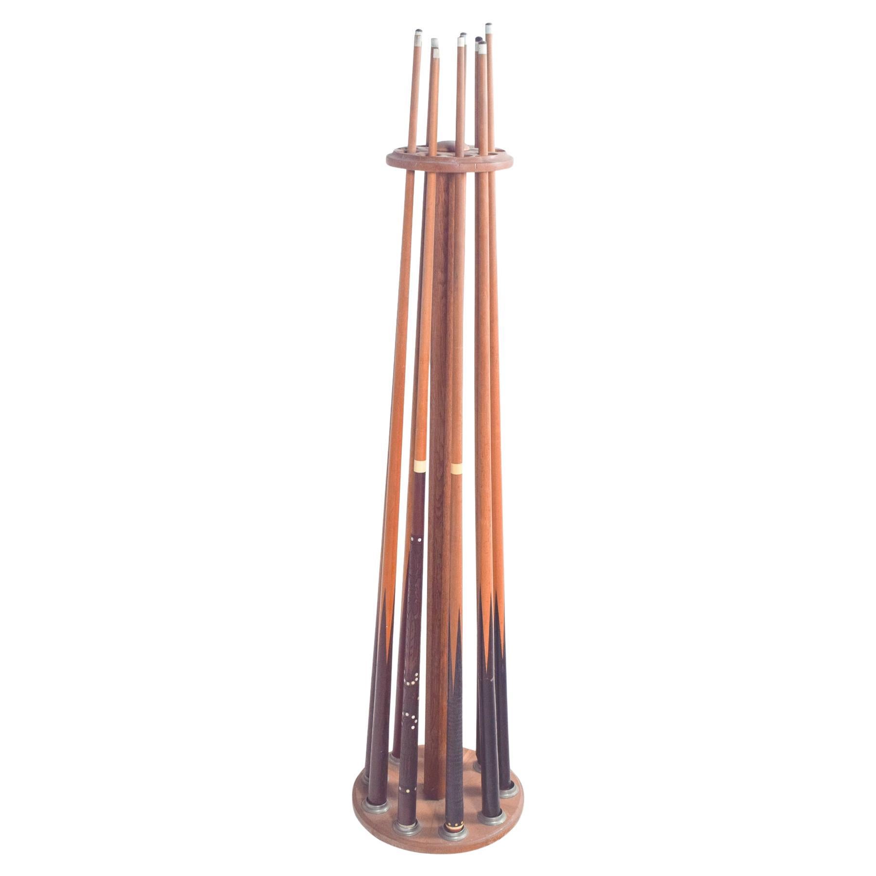Mid-Century Modern Pool Cues and Stand