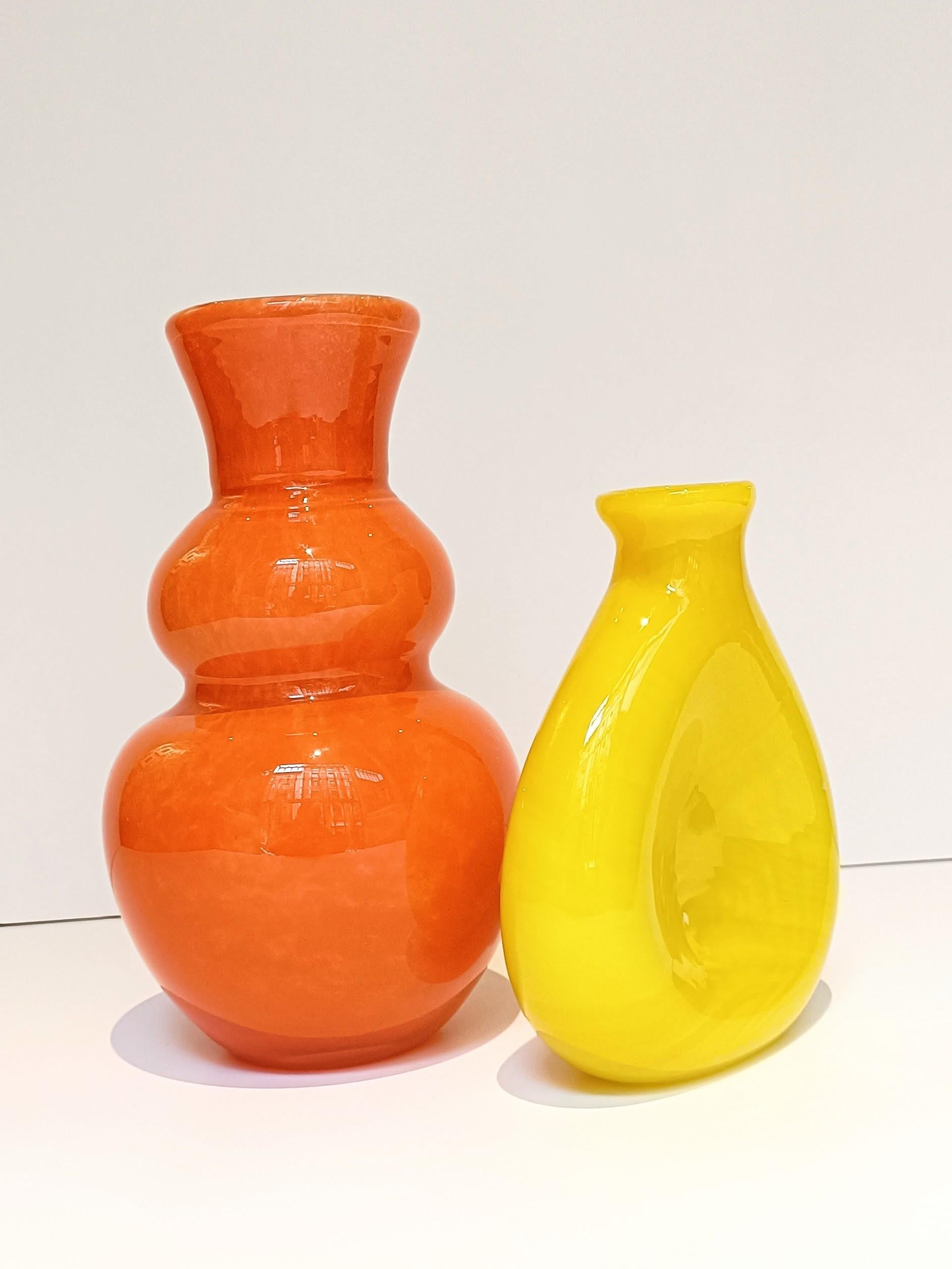 Mid-Century Modern Vintage Italian Murano Glass Pop Art Style Pair of Signed Vases, 1960s For Sale