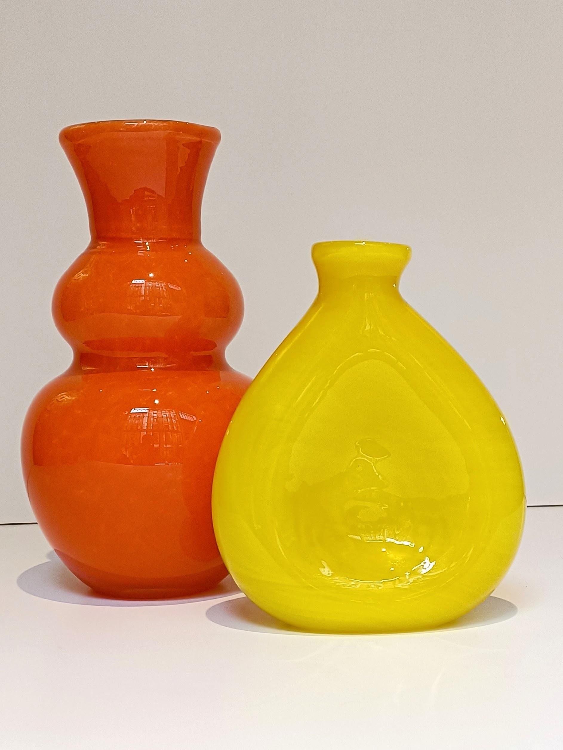 Hand-Crafted Vintage Italian Murano Glass Pop Art Style Pair of Signed Vases, 1960s For Sale