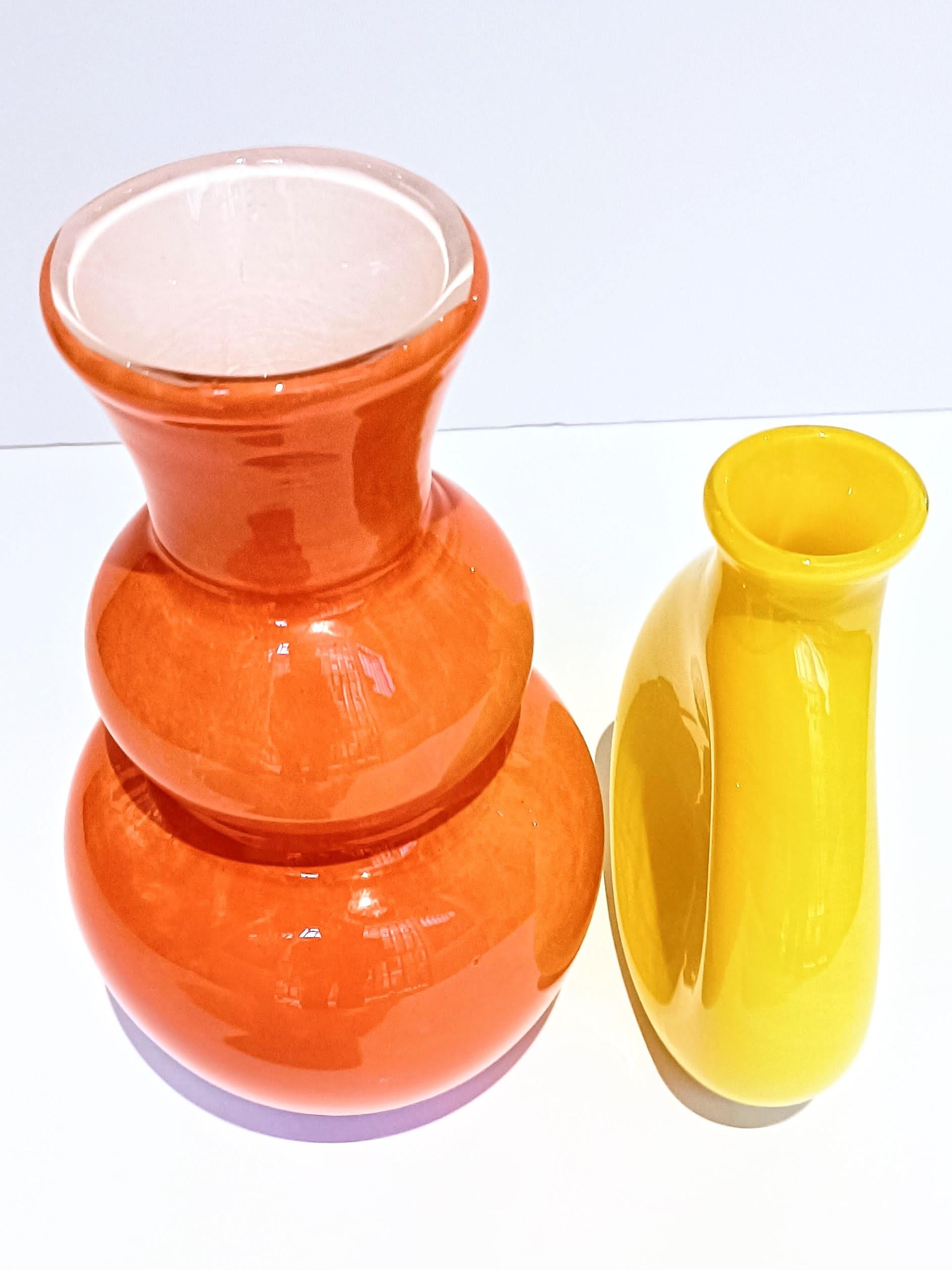 Vintage Italian Murano Glass Pop Art Style Pair of Signed Vases, 1960s In Excellent Condition For Sale In VALENCIA, ES