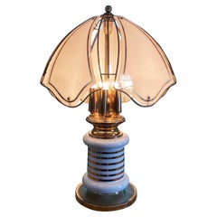 Mid-Century Modern Porcelain and Glass Panel Table Light, 1980s, Italy