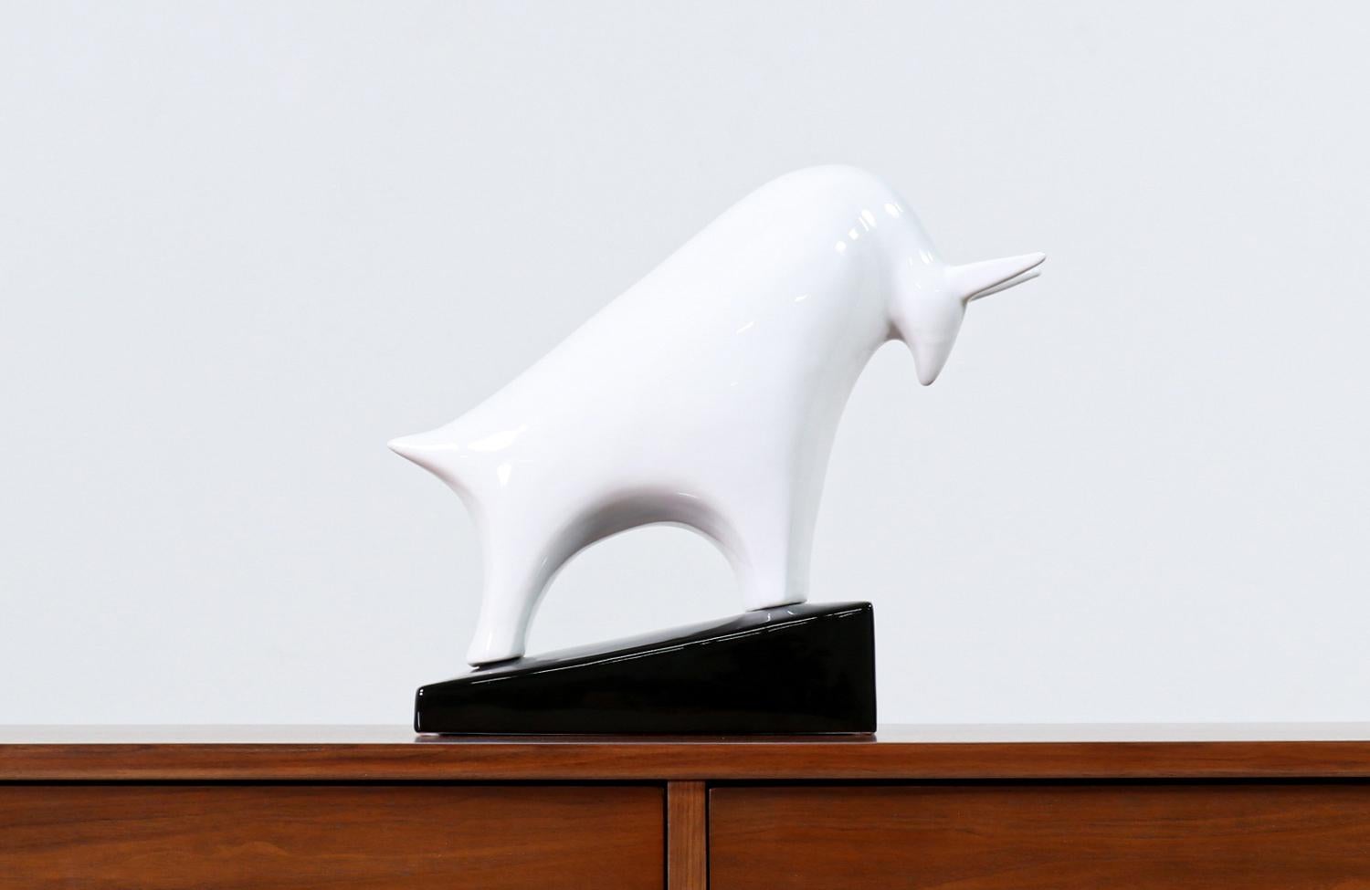 American Mid-Century Modern Porcelain Bull Sculpture