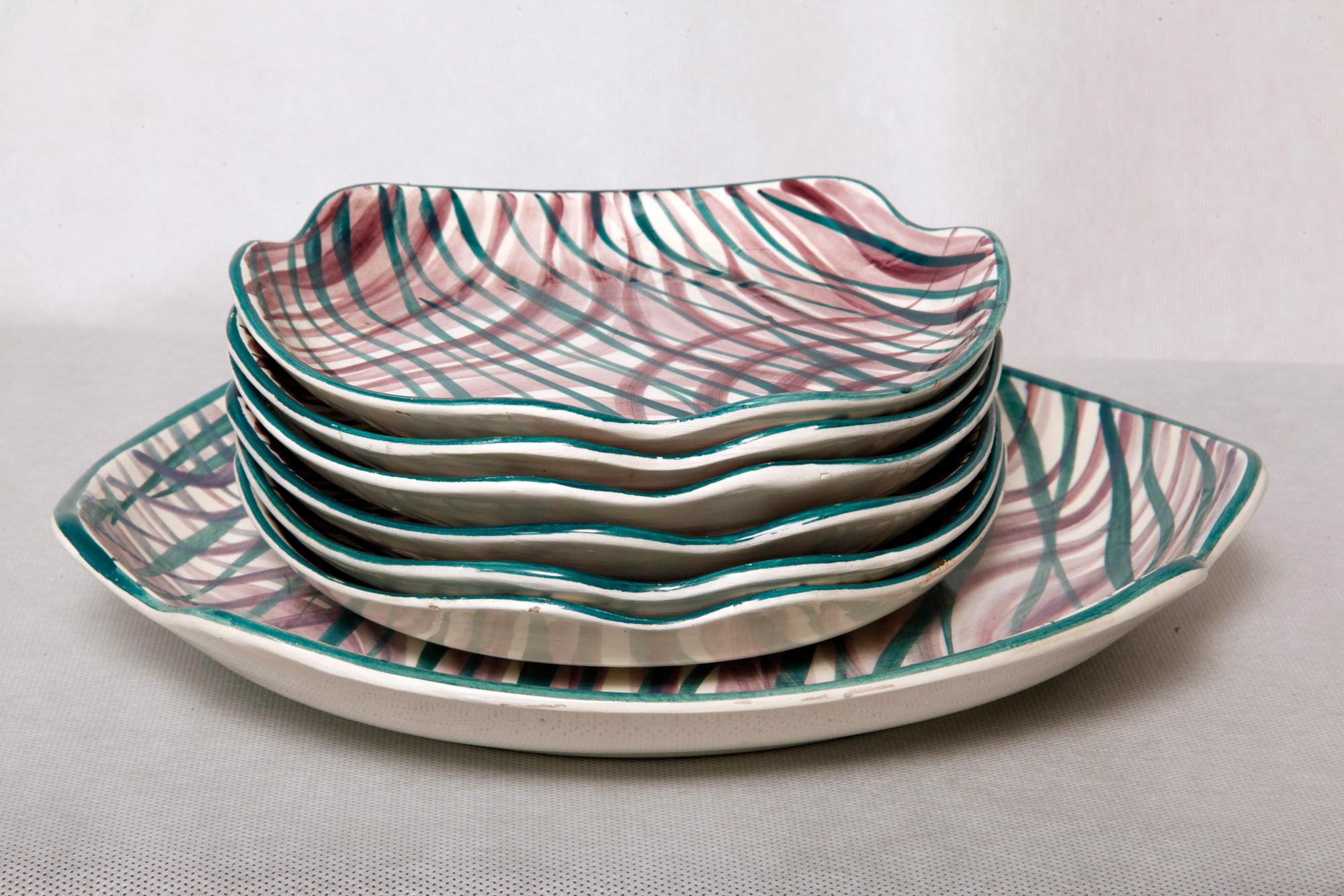 Mid-20th Century Mid-Century Modern Porcelain Dessert Plates Service, Set of Seven, Poland, 1960s For Sale