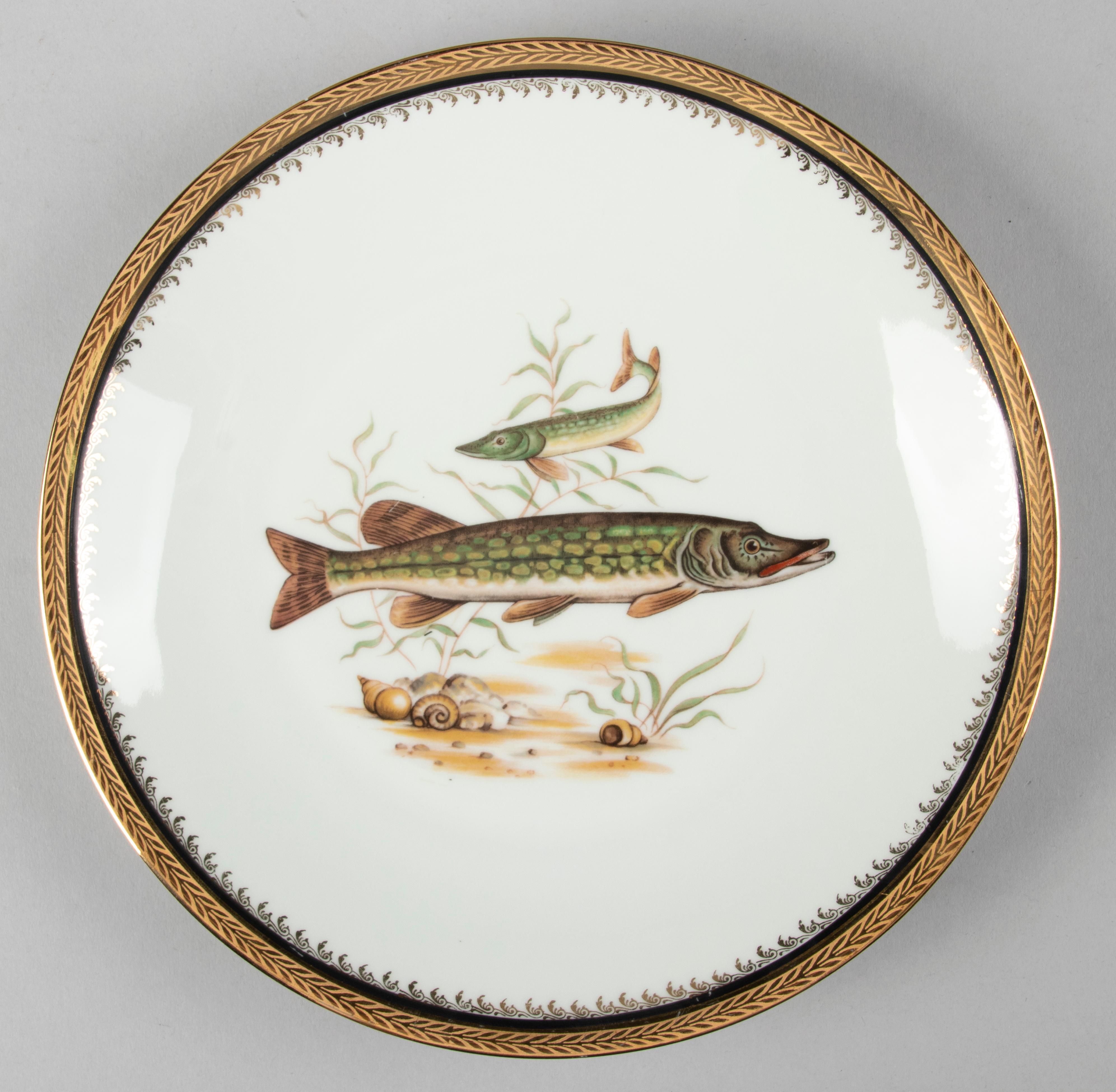 Mid-Century Modern Porcelain Fish Plates and Server by Limoges, France 9