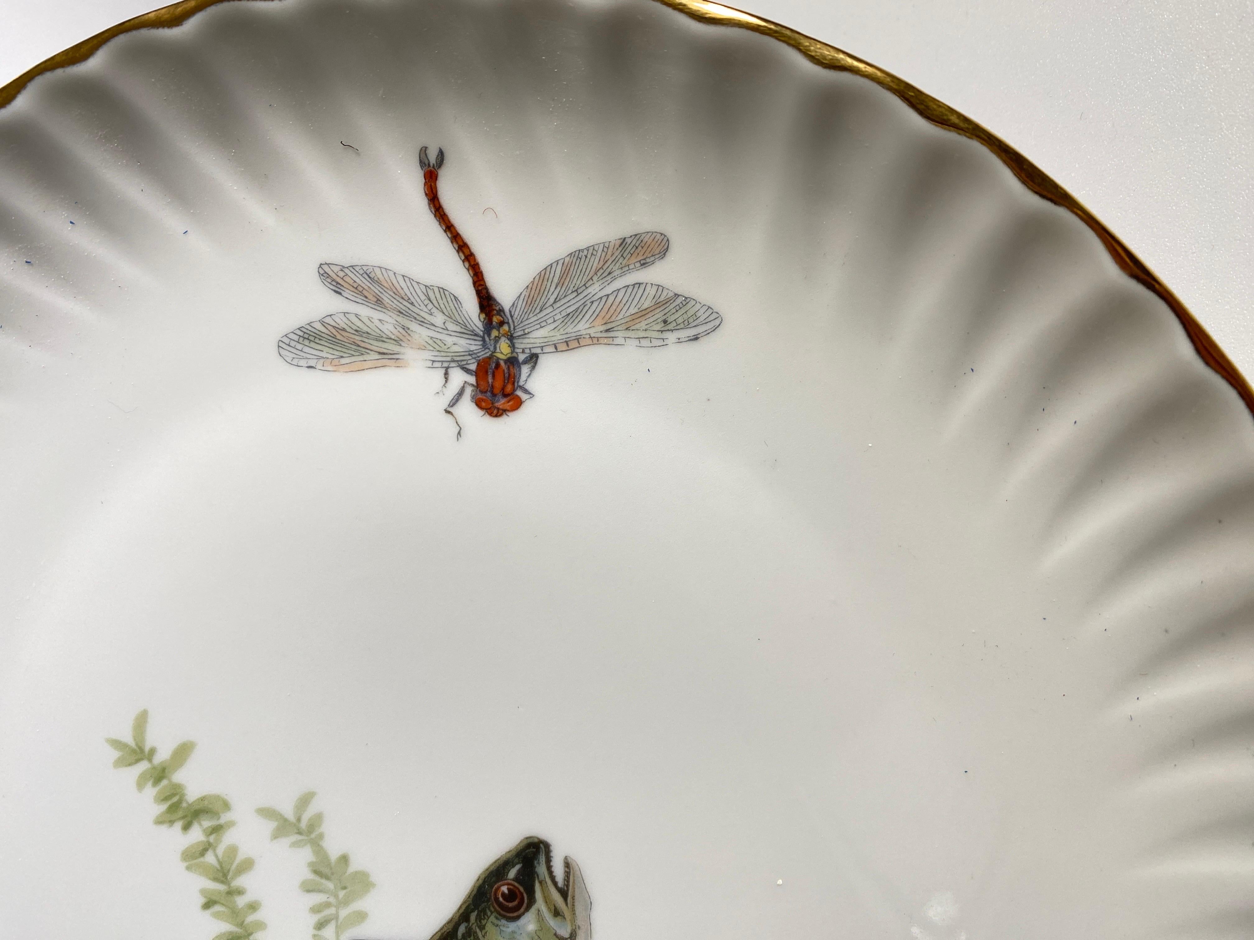 Romantic Mid-Century Modern Porcelain Fish Plates by Limoges, France