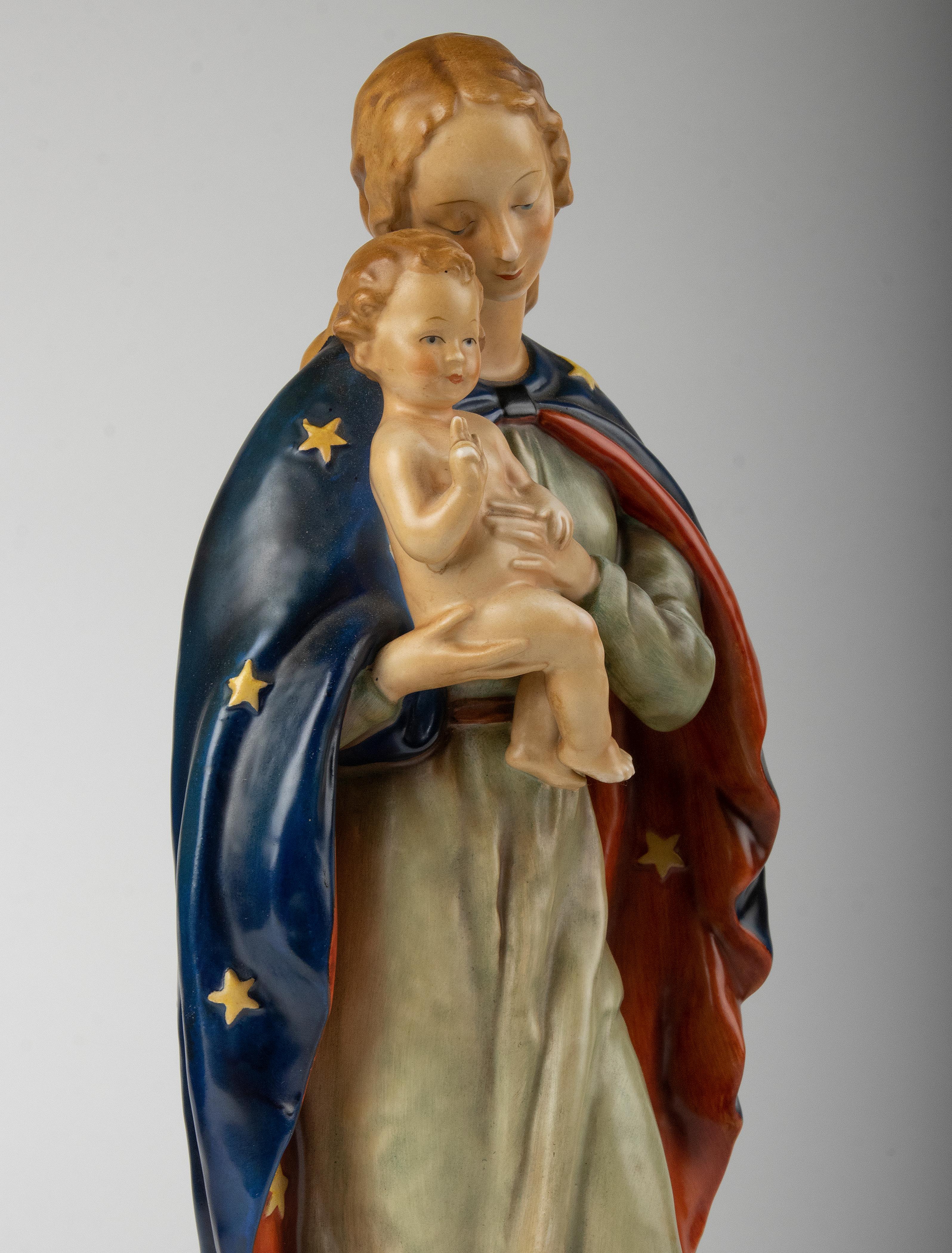 Mid Century Modern Porcelain Statue of Maria with Baby Jesus Made by Goebel For Sale 5