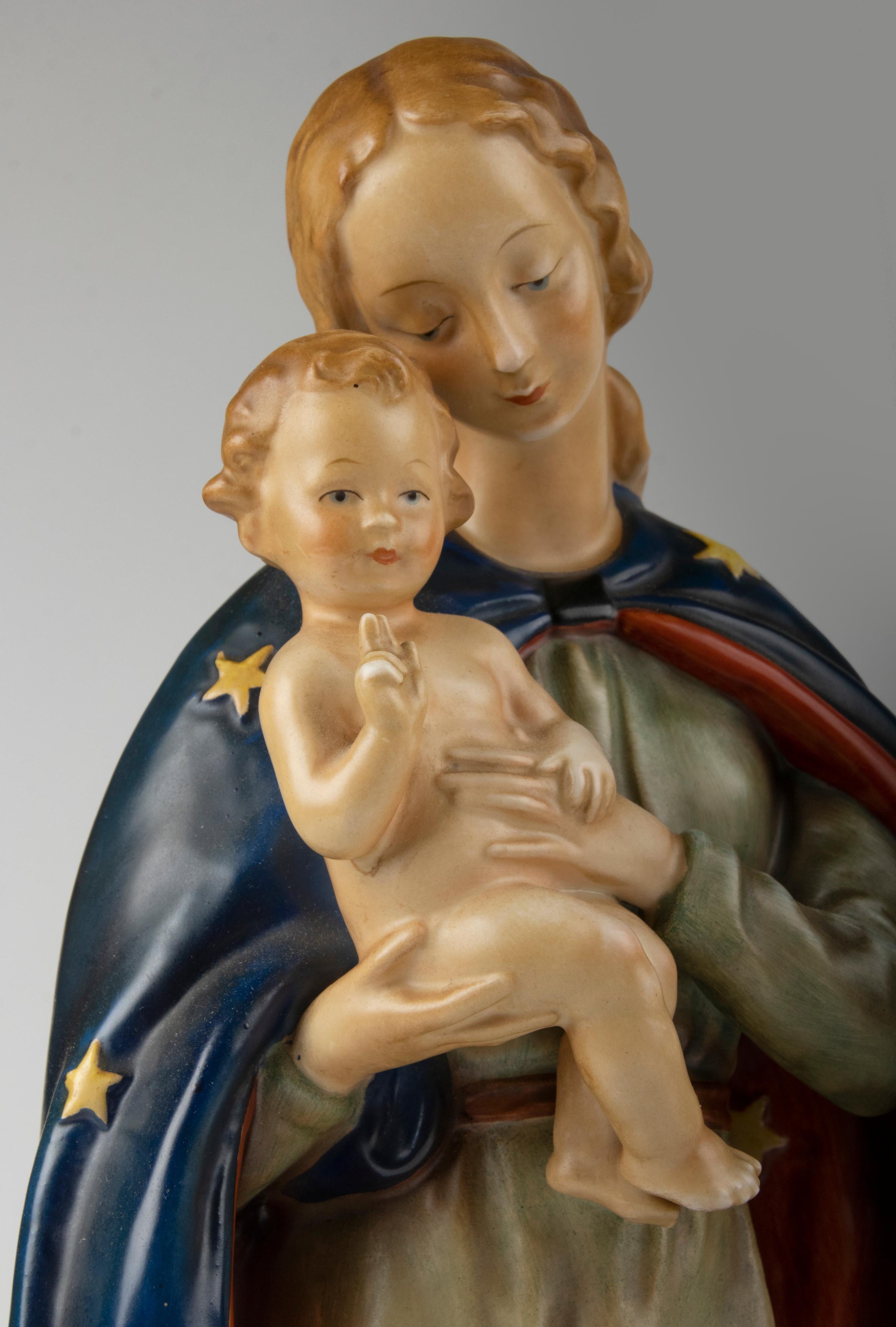 Mid Century Modern Porcelain Statue of Maria with Baby Jesus Made by Goebel For Sale 8