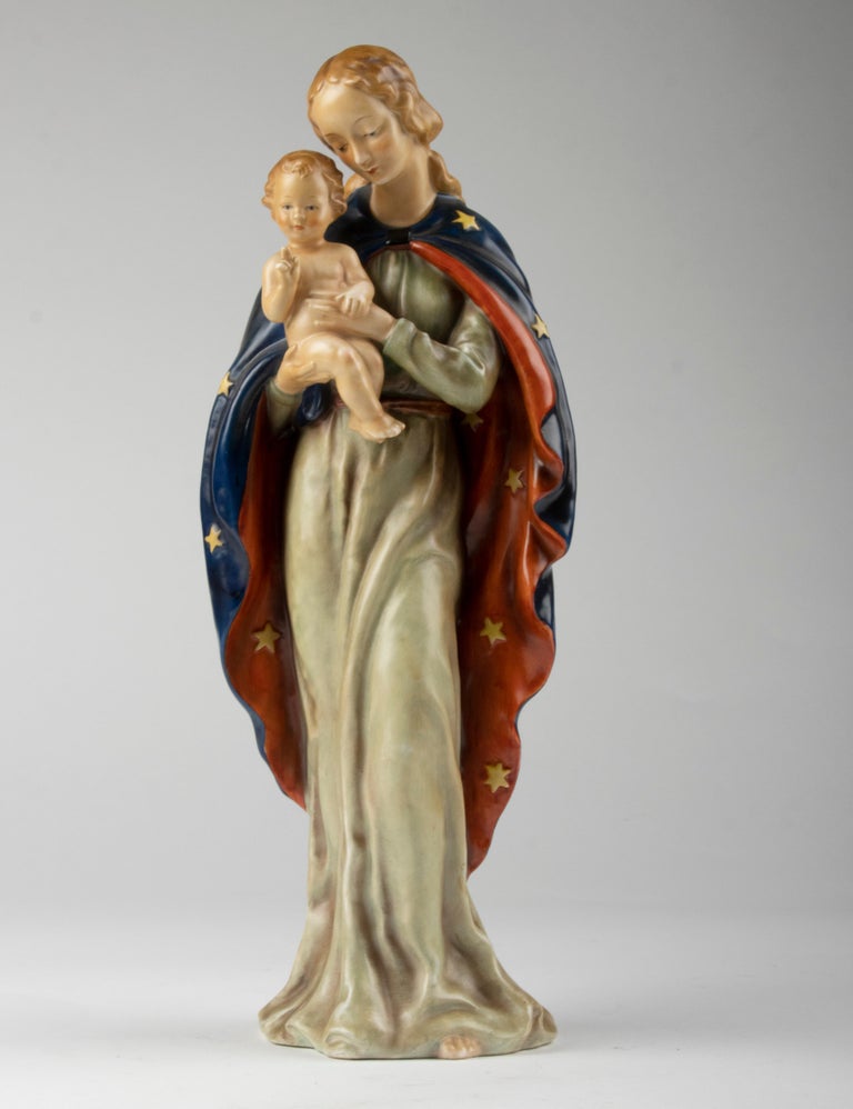 Mid Century Modern Porcelain Statue of Maria with Baby Jesus Made by