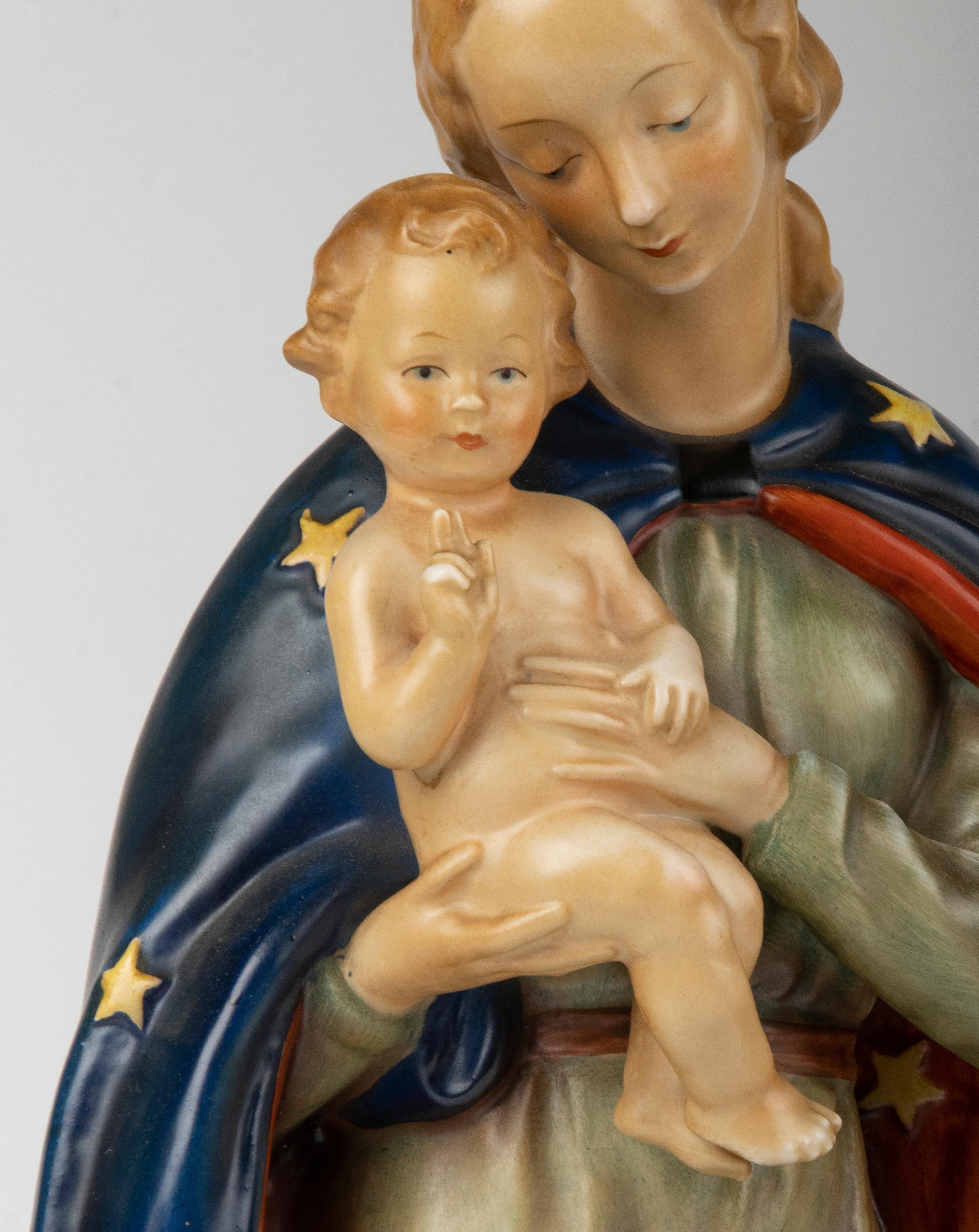 Mid-Century Modern Mid Century Modern Porcelain Statue of Maria with Baby Jesus Made by Goebel For Sale