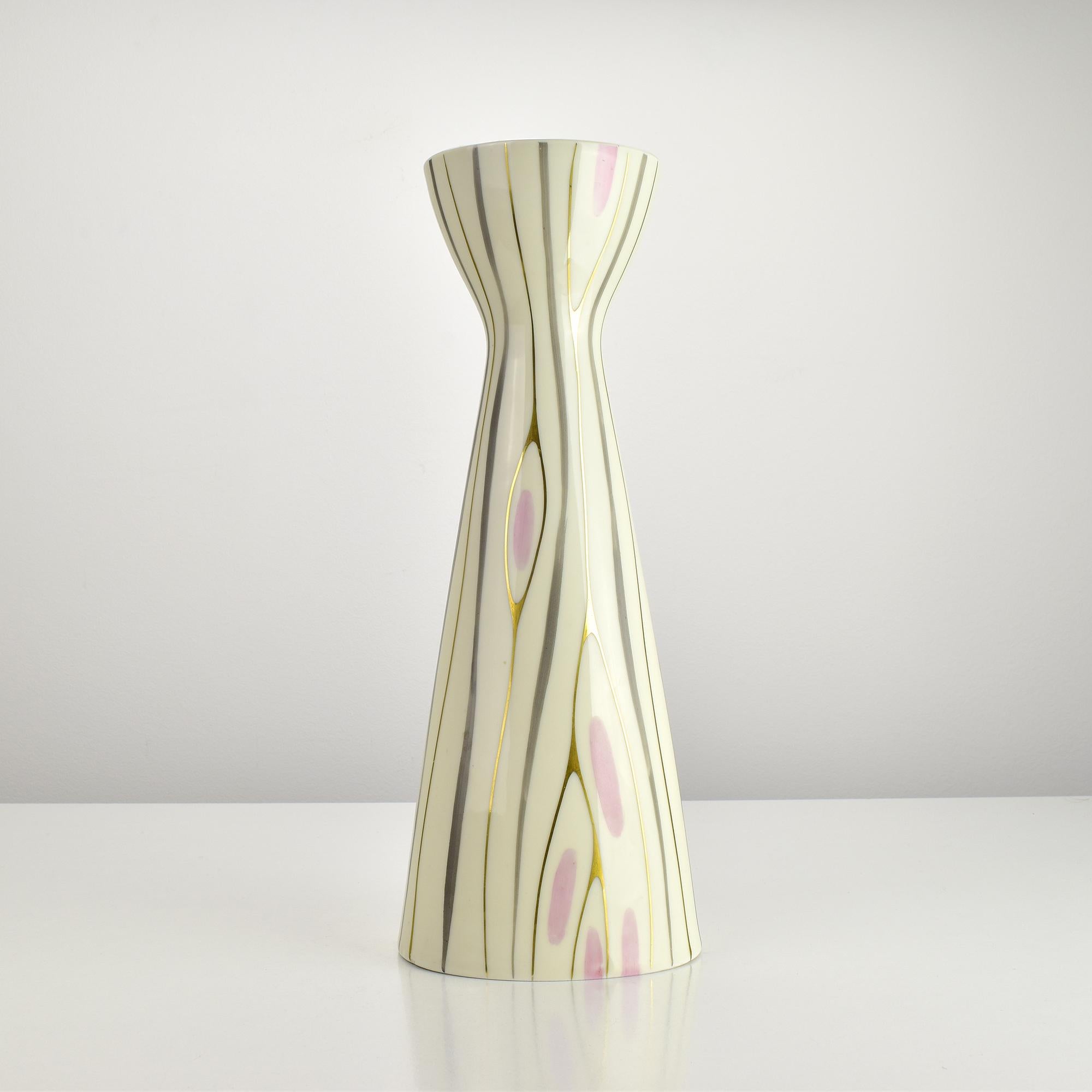Mid-Century Modern Vase en porcelaine du milieu du siècle par Lichte avec un design organique rose et or en vente
