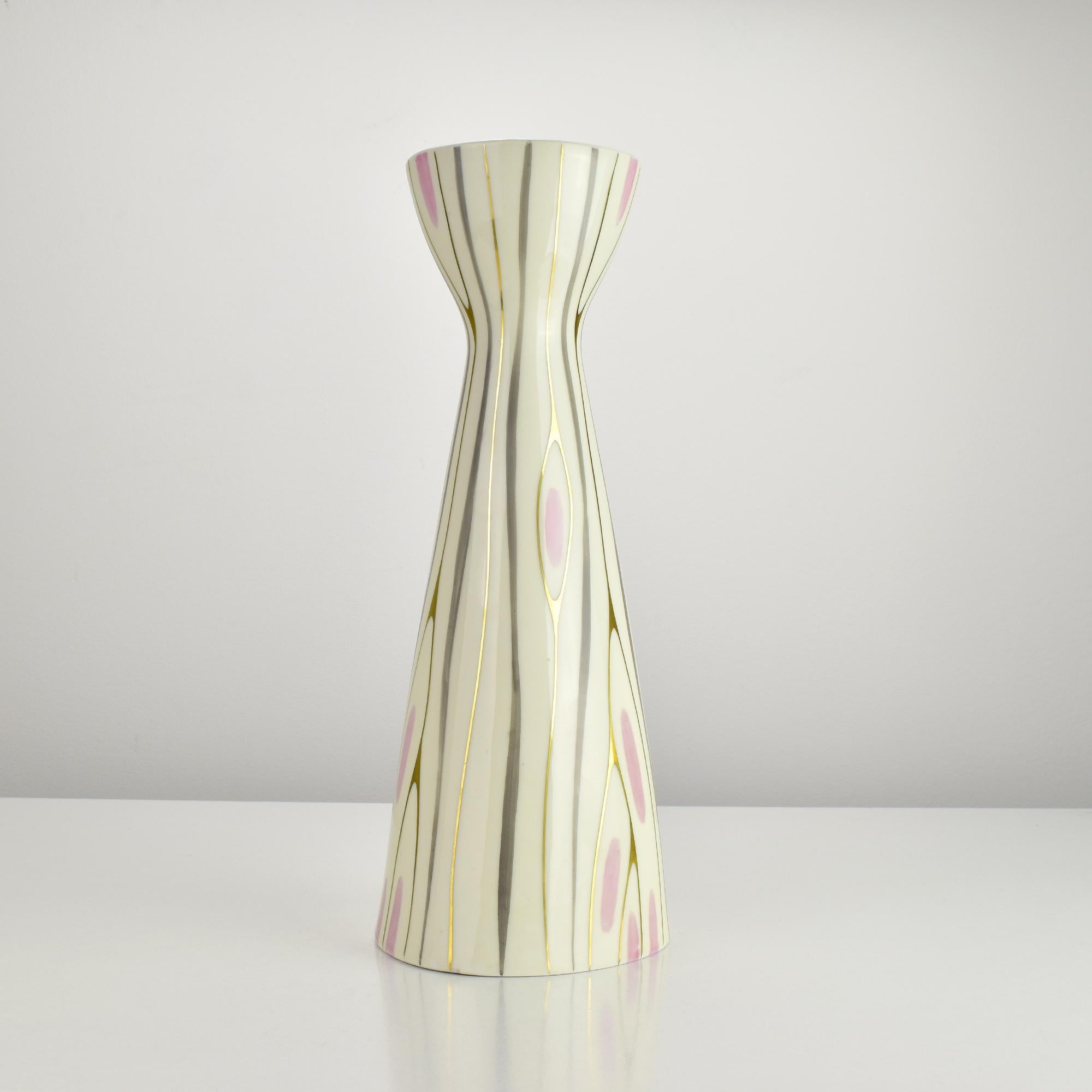 Vase en porcelaine du milieu du siècle par Lichte avec un design organique rose et or Bon état - En vente à Bad Säckingen, DE