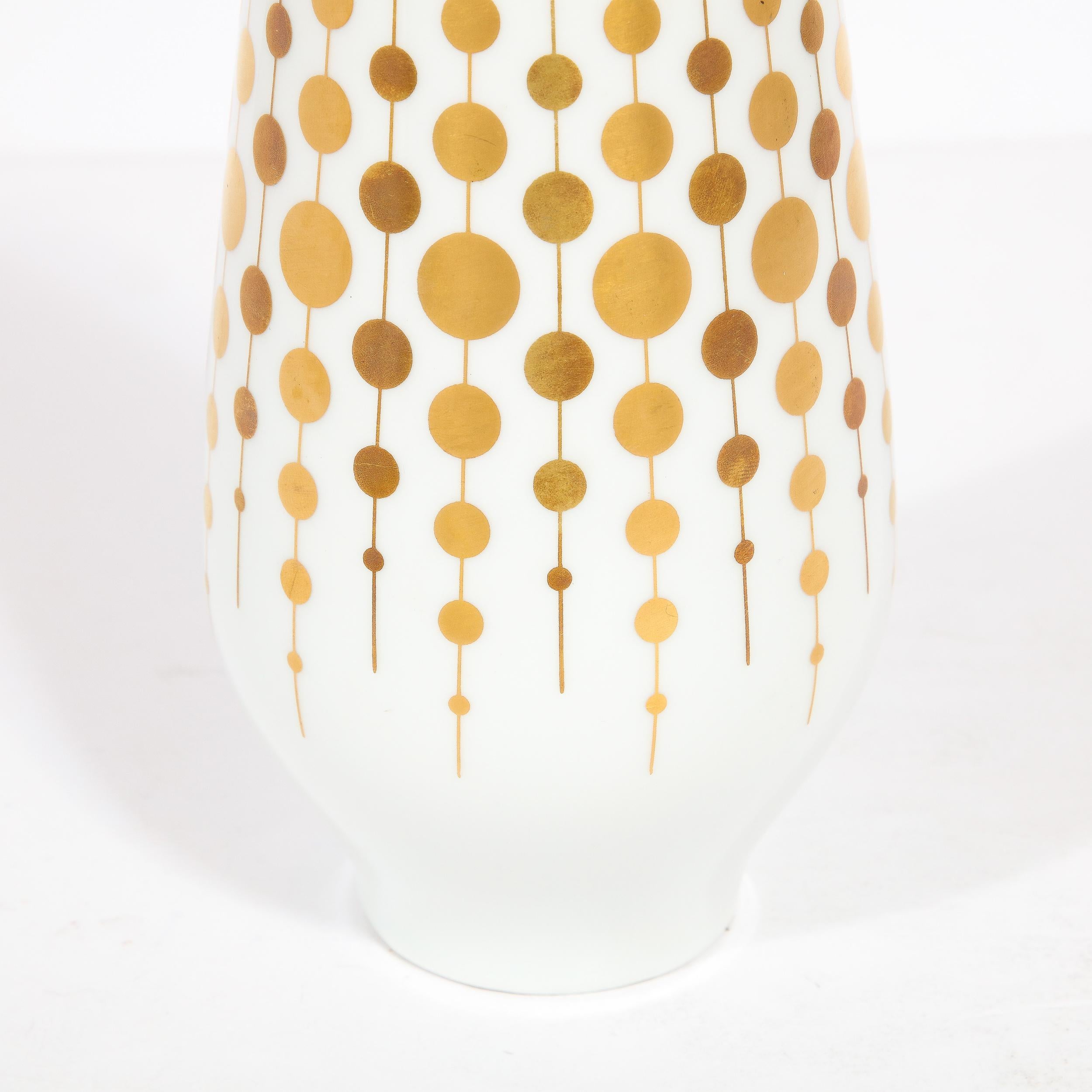 German Mid-Century Modern Porcelain Vase w/ 24k Yellow Gold Gilt Detail by Alka Kunst  For Sale