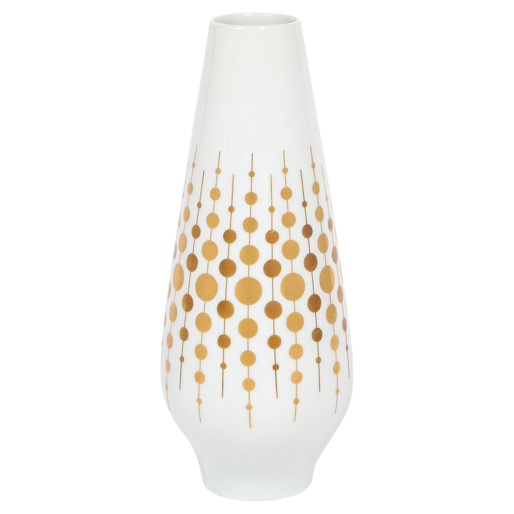 Mid-Century Modern Porcelain Vase w/ 24k Yellow Gold Gilt Detail by Alka Kunst  For Sale