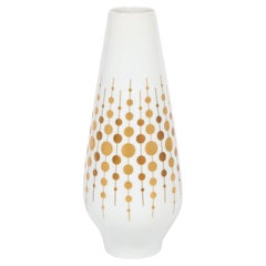 Jarrón de porcelana moderno de mediados de siglo con detalle dorado en oro amarillo de 24 quilates de Alka Kunst