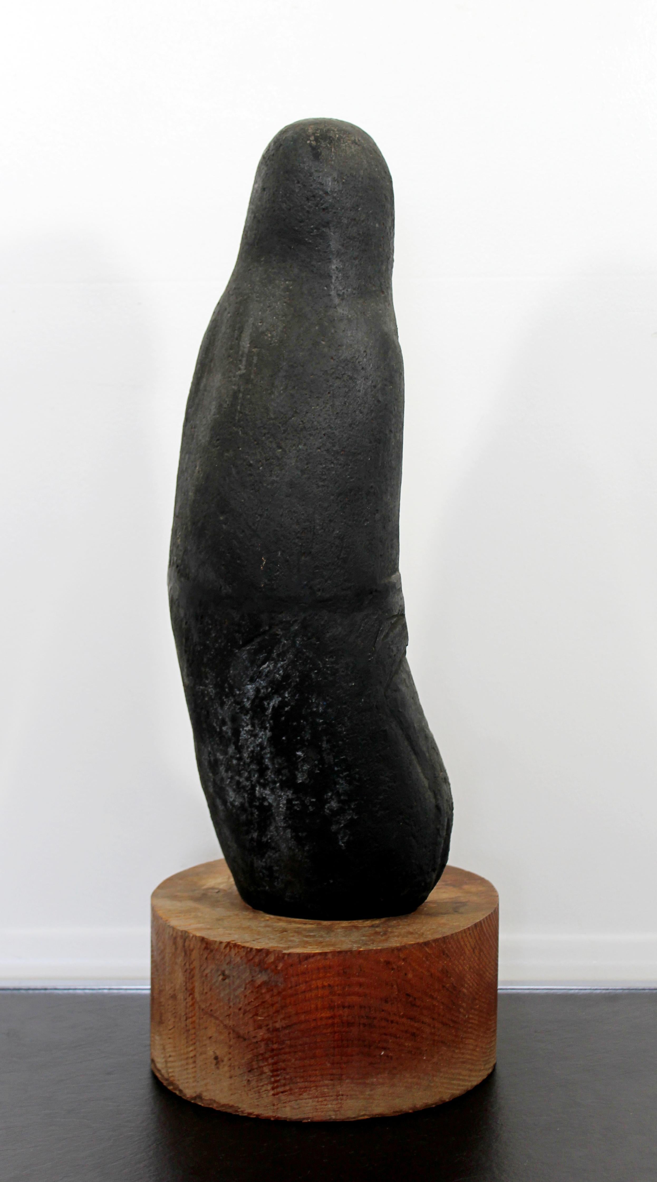 Mid-Century Modern Porous Stone Table Sculpture Abstracted Figure on Wood Base In Good Condition In Keego Harbor, MI