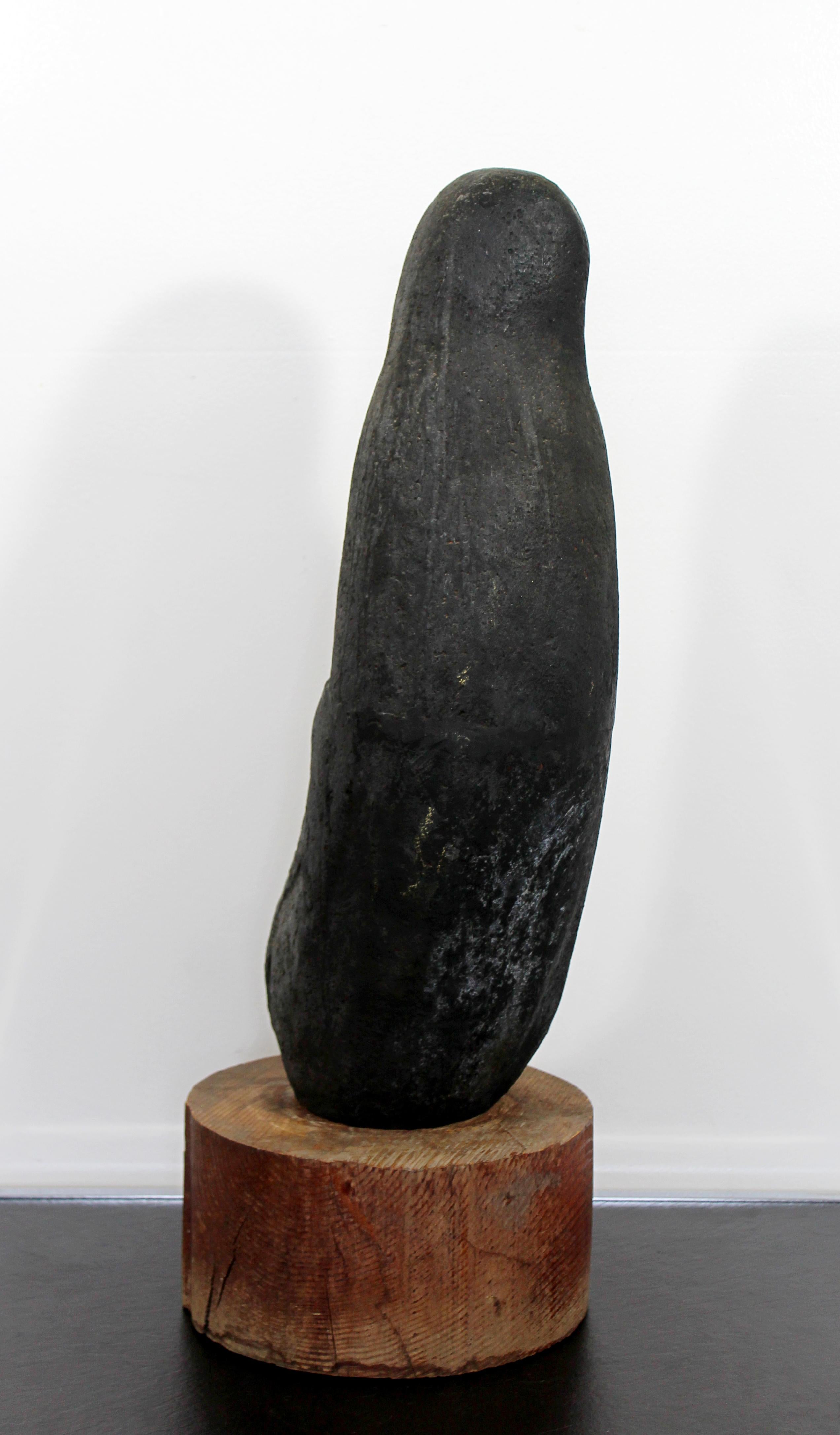 Late 20th Century Mid-Century Modern Porous Stone Table Sculpture Abstracted Figure on Wood Base