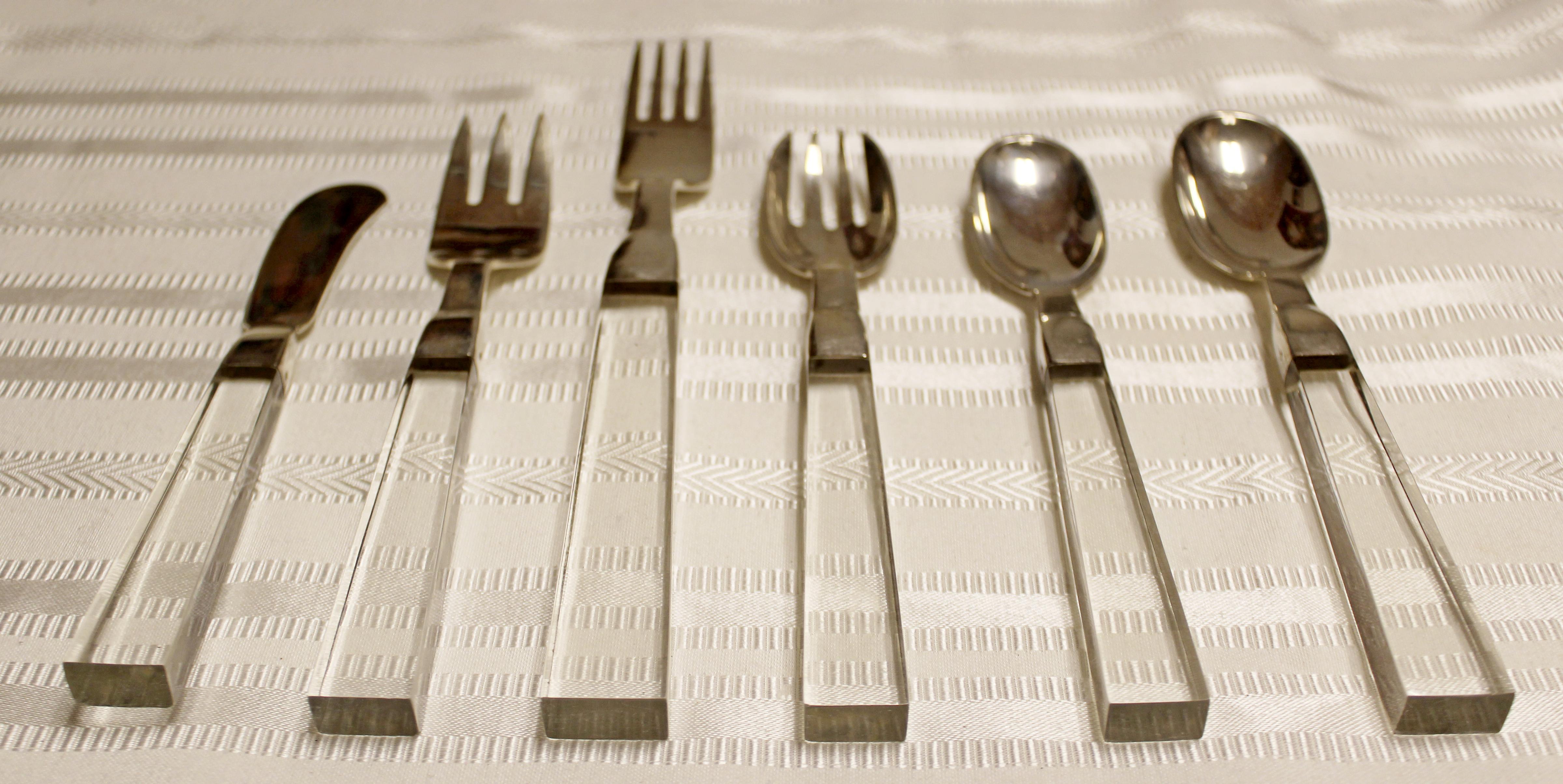For your consideration is a chic set of Porter Blanchard, sterling silver and Lucite flatware, circa the 1970s. In excellent vintage condition. The dimensions of the box are 18.5