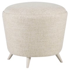 Mid-Century Modern Porthos Pouf Ottoman, Biege Fabric, Handmade by Greenapple