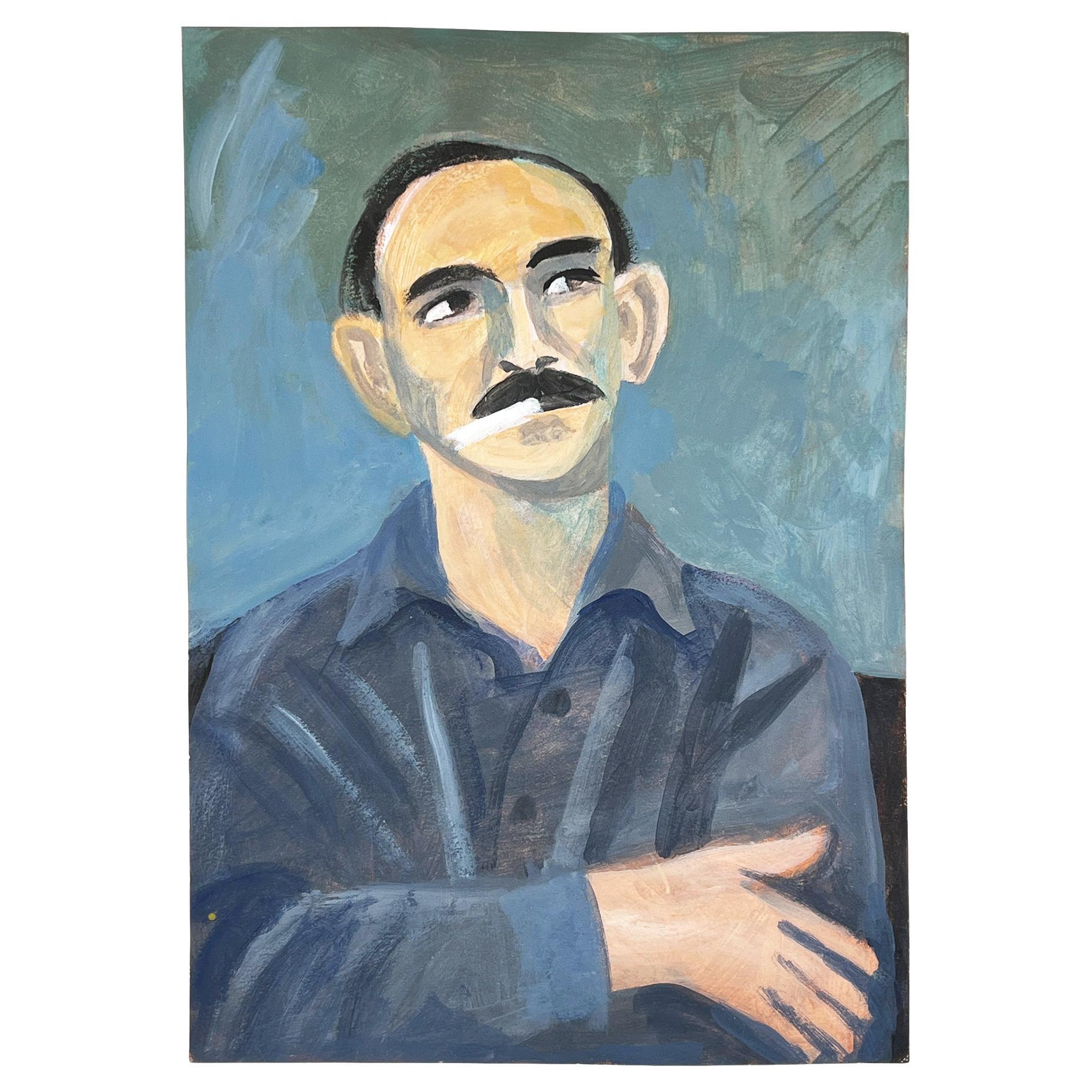 Mid-Century Modern Portrait of a Man Smoking — Estate of Jonathan Park, Santa Fe