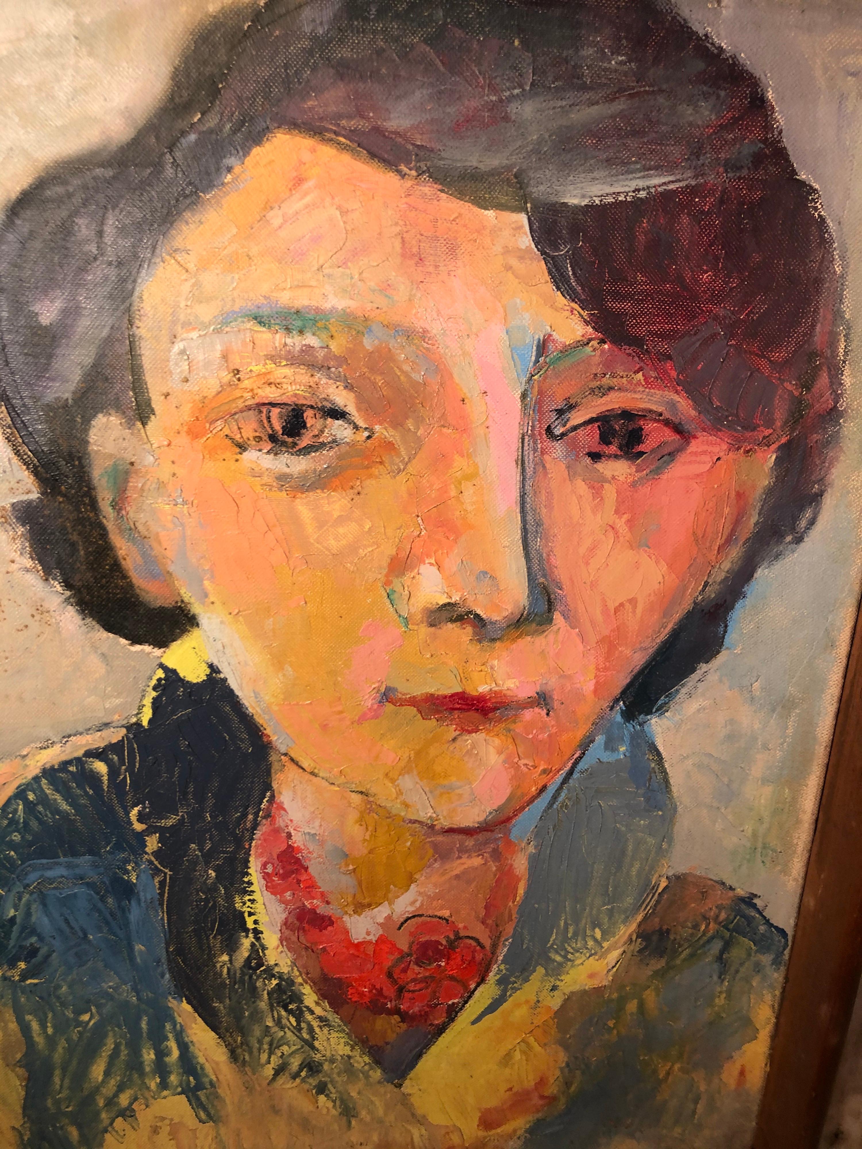 Paint Mid-Century Modern Portrait of a Woman by Jerome Burns For Sale